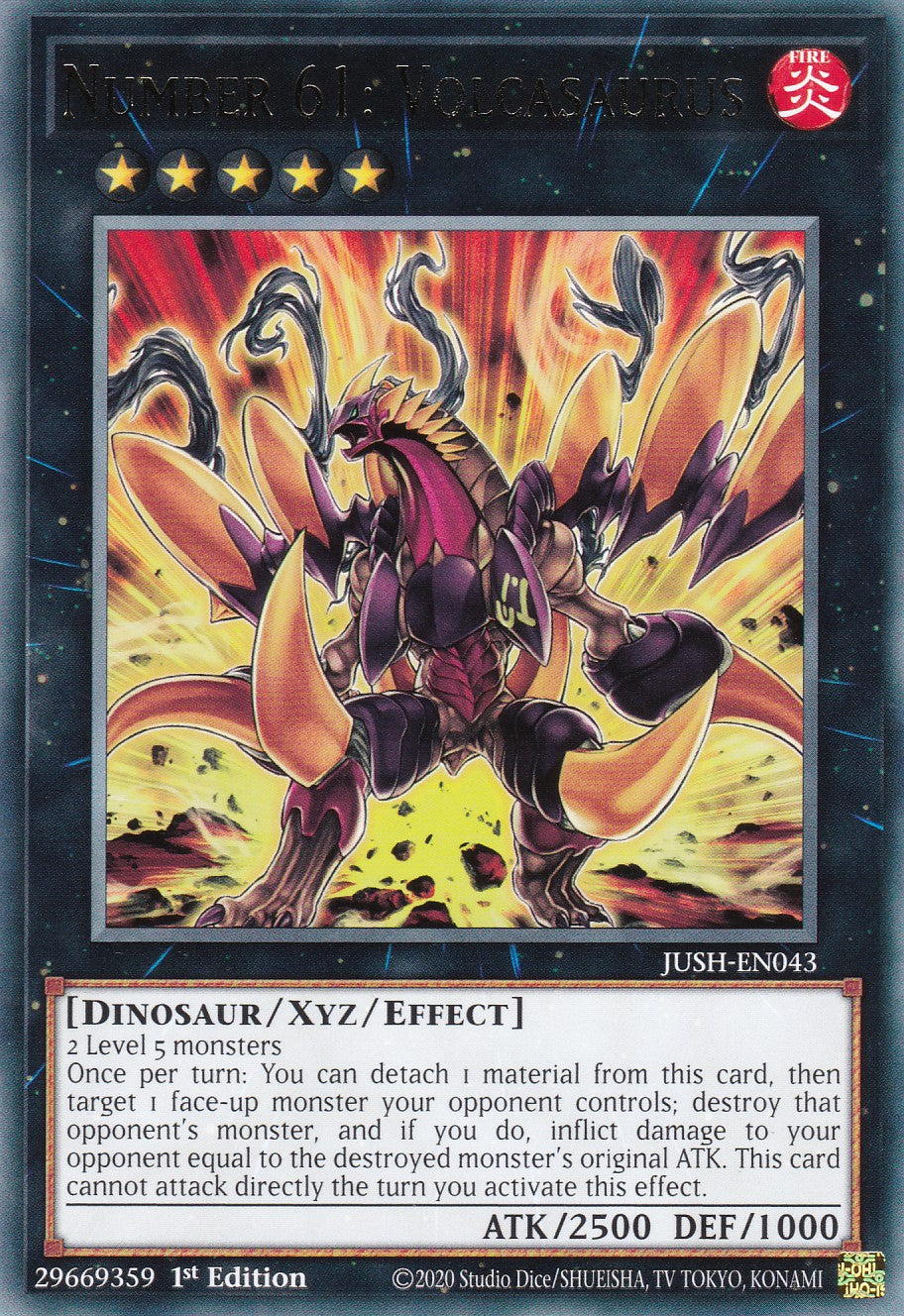 Number 61: Volcasaurus - JUSH-EN043 - Rare - Englisch - 1. Auflage - Justice Hunters