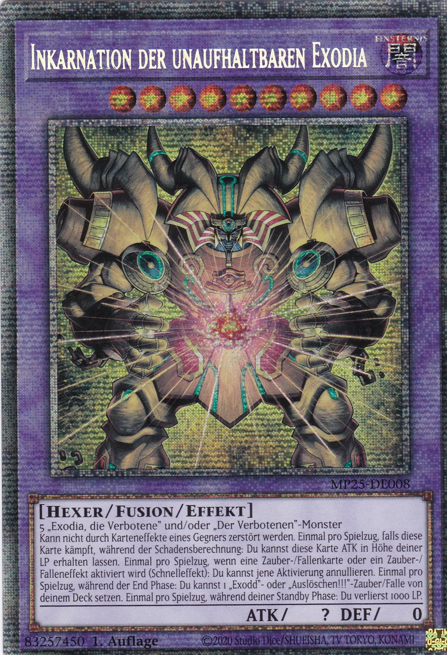 Inkartnation der Unaufhaltbaren Exodia – MP25-DE008 – Starlight Rare – 1. Auflage – Deutsch – 2025 Mega-Pack Tin