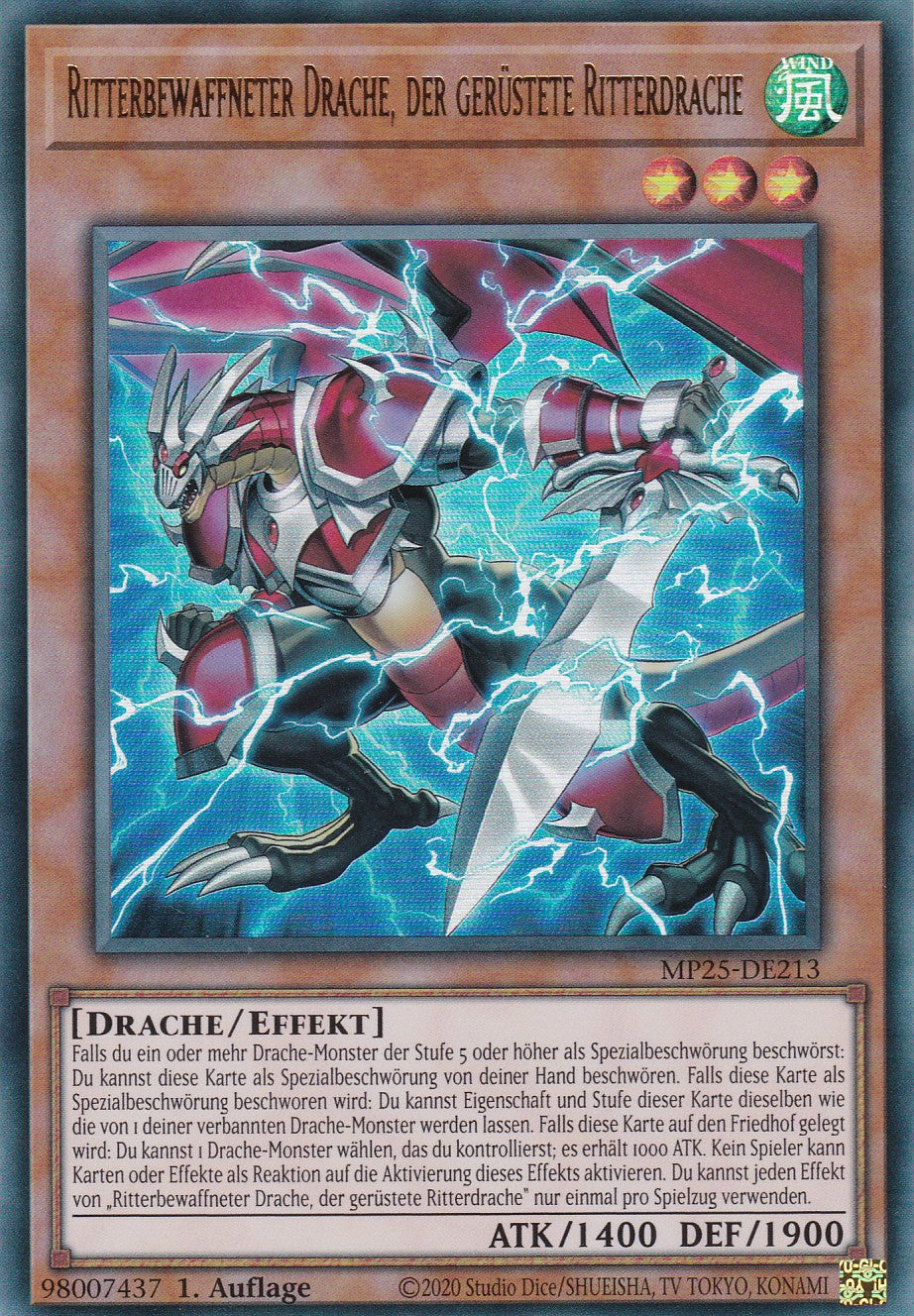 Ritterbewaffneter Drache, der gerüstete Ritterdrache – MP25-DE213 – Ultra Rare – 1. Auflage – Deutsch – 2025 Mega-Pack Tin