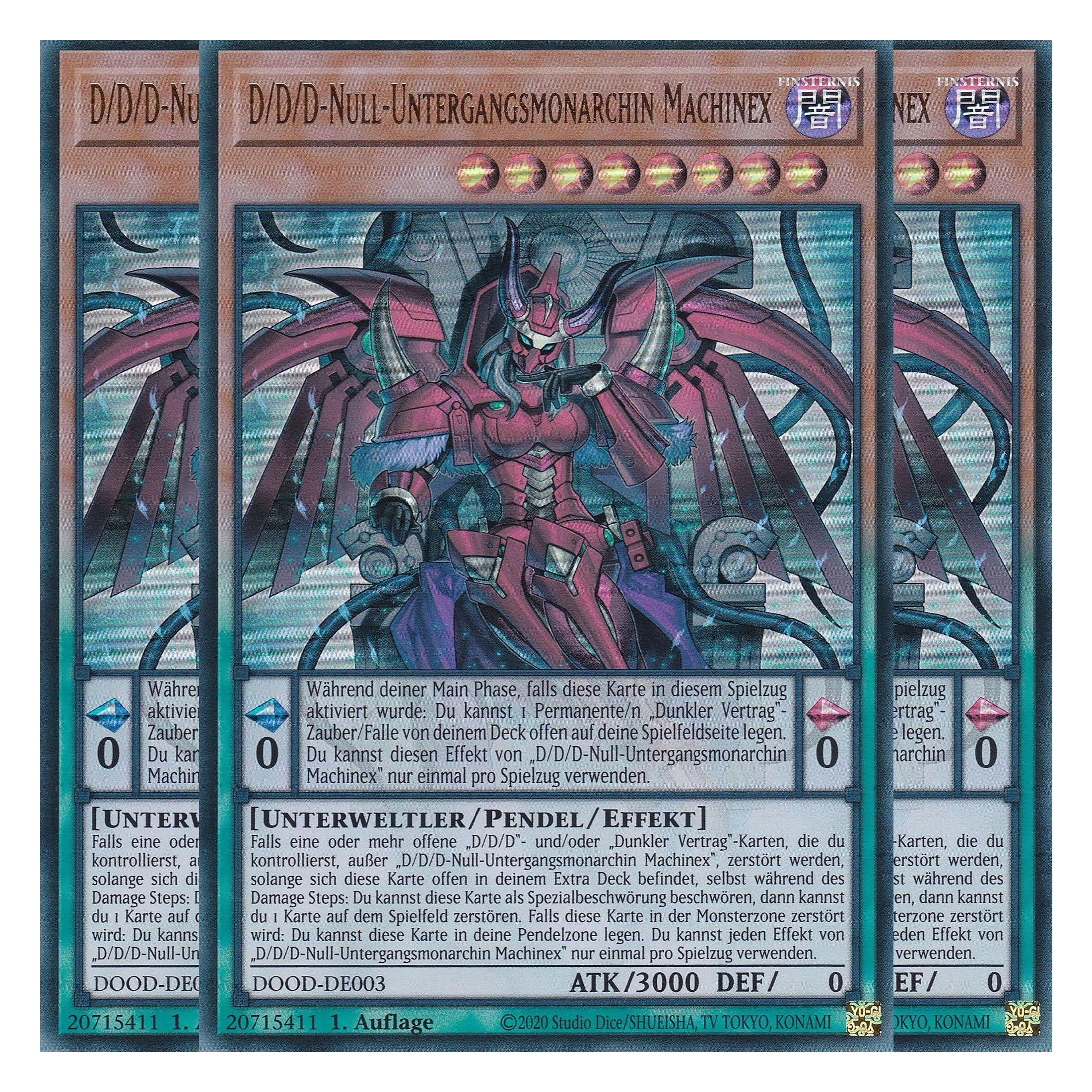 D/D/D-Null-Untergangsmonarchin Machinex - DOOD-DE003 - Ultra Rare - Deutsch - 1. Auflage - Doom of Dimensions - Playset (3 Kopien) - Yu-Gi-Oh!