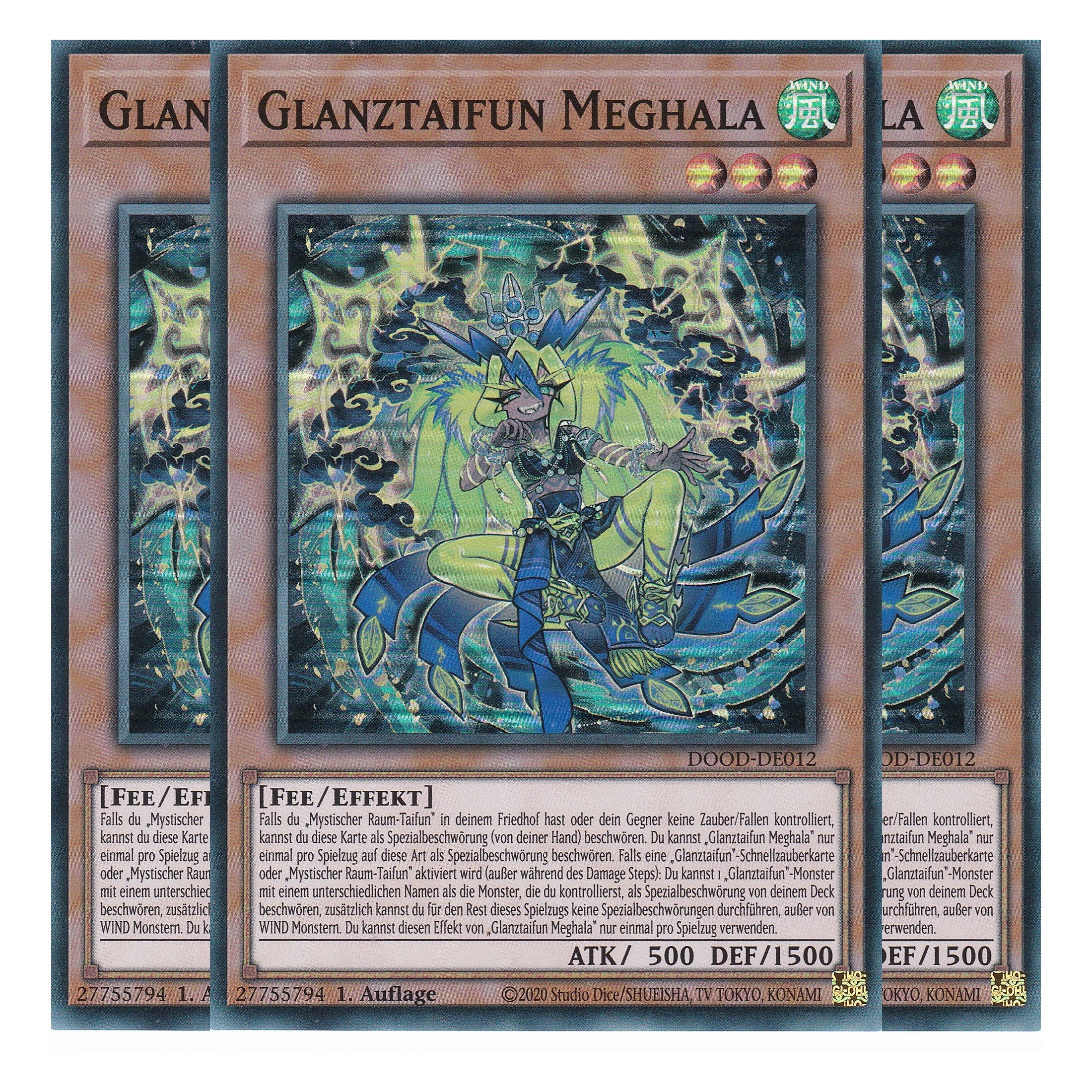 Glanztaifun Meghala - DOOD-DE012 - Super Rare - Deutsch - 1. Auflage - Doom of Dimensions - Playset (3 Kopien) - Yu-Gi-Oh!
