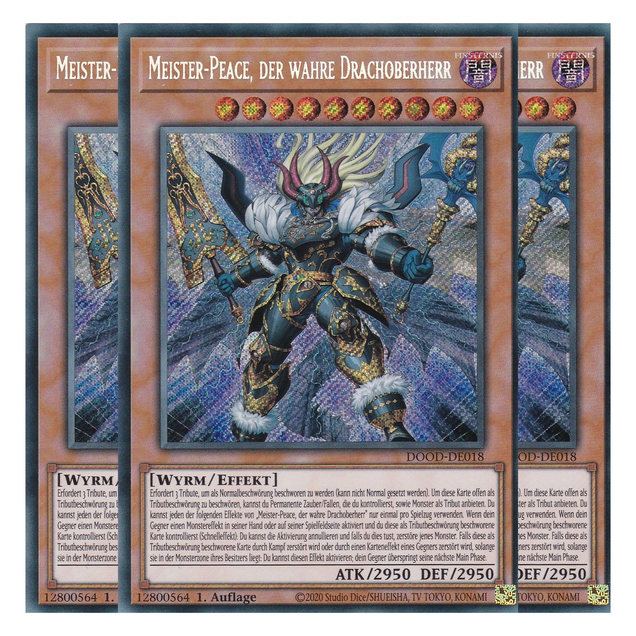 Meister-Peace, der wahre Drachoberherr - DOOD-DE018 - Secret Rare - Deutsch - 1. Auflage - Doom of Dimensions - Playset (3 Kopien) - Yu-Gi-Oh!