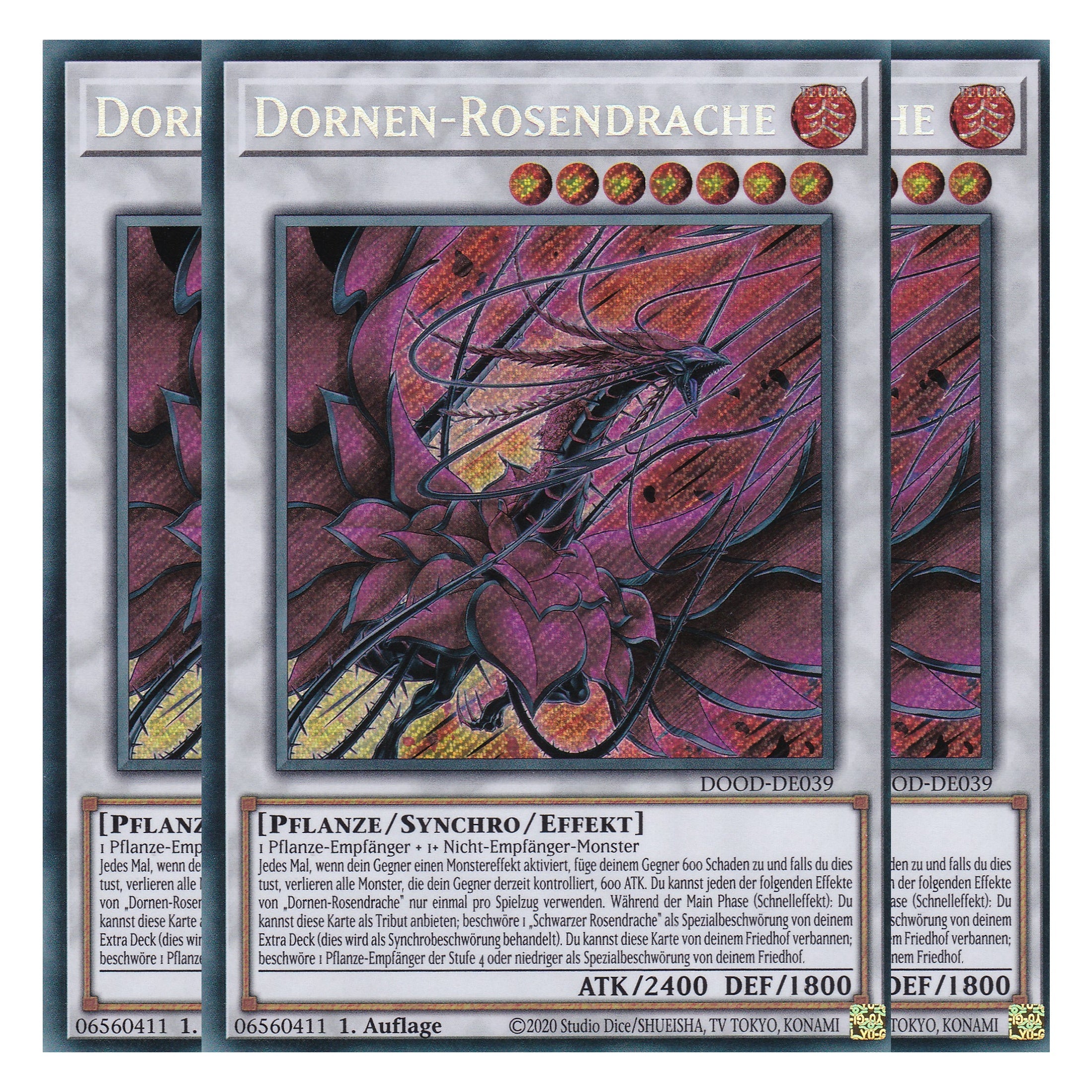 Dornen-Rosendrache - DOOD-DE039 - Secret Rare - Deutsch - 1. Auflage - Doom of Dimensions - Playset (3 Kopien) - Yu-Gi-Oh!