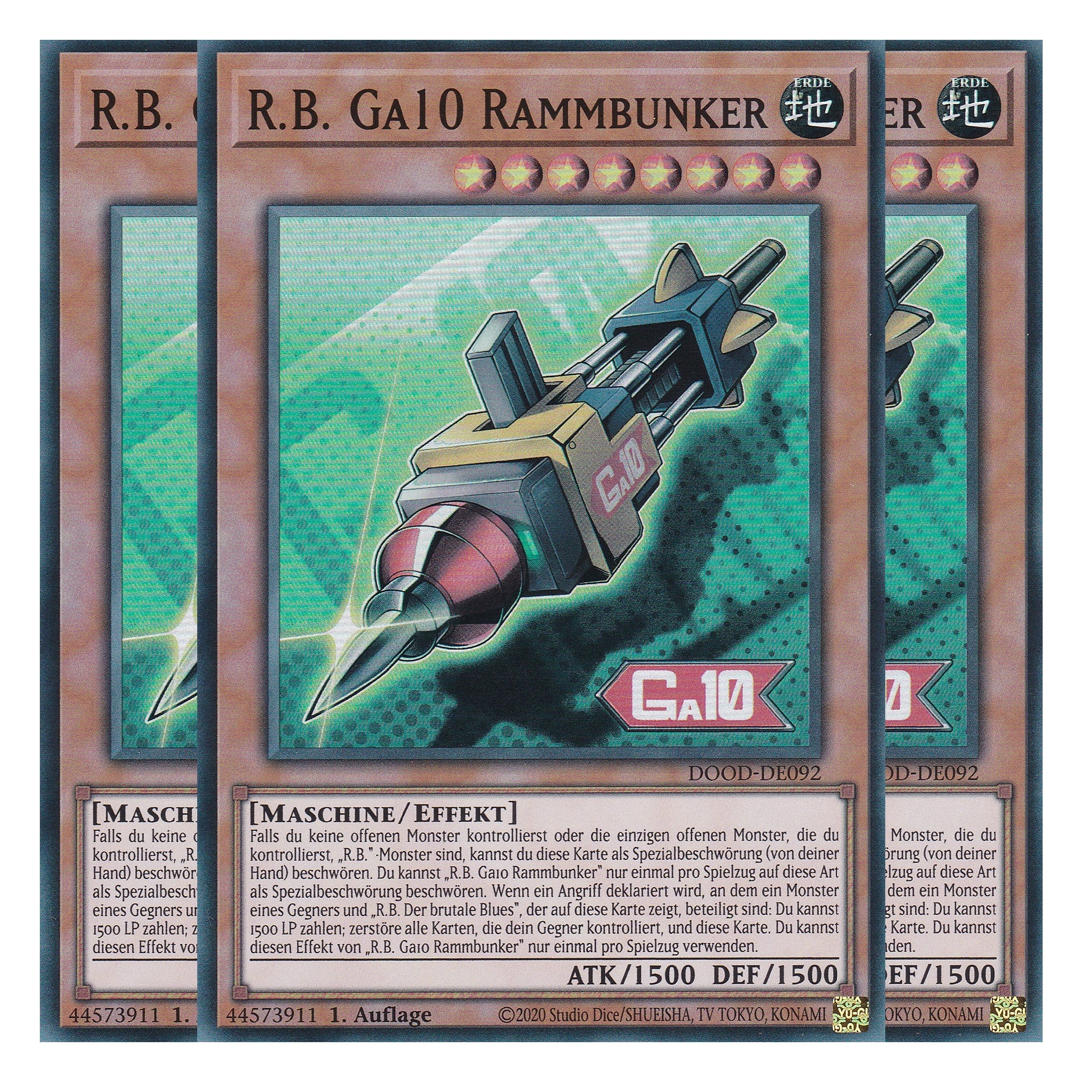 R.B. Ga10 Rammbunker - DOOD-DE092 - Super Rare - Deutsch - 1. Auflage - Doom of Dimensions - Playset (3 Kopien) - Yu-Gi-Oh!