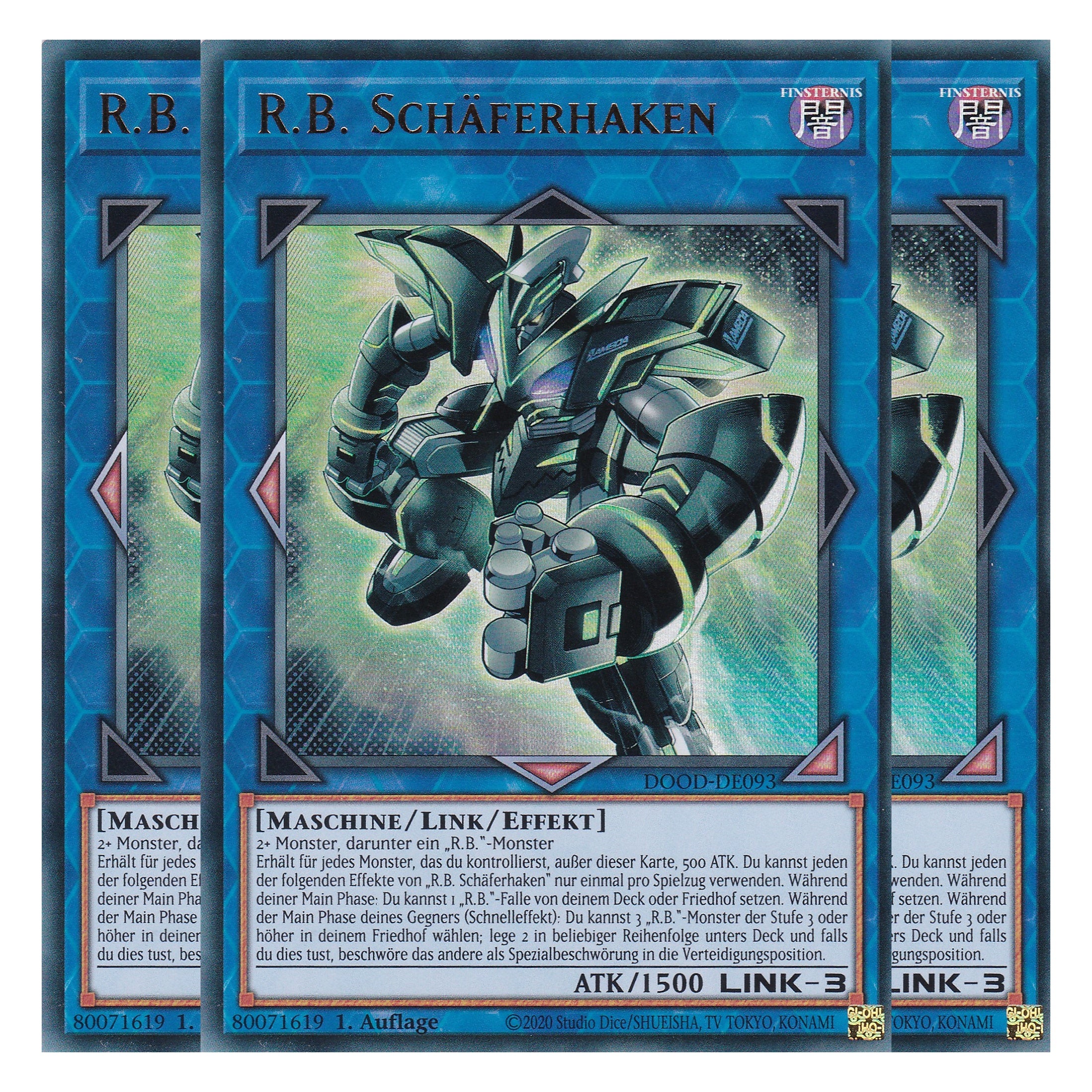 R.B. Schäferhaken - DOOD-DE093 - Ultra Rare - Deutsch - 1. Auflage - Doom of Dimensions - Playset (3 Kopien) - Yu-Gi-Oh!