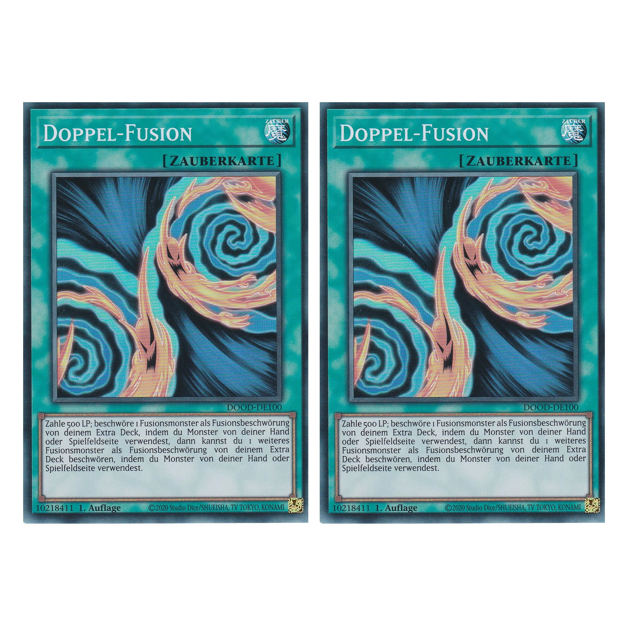 Doppel-Fusion - DOOD-DE100 - Super Rare - Deutsch - 1. Auflage - Doom of Dimensions - Duo Set (2 Stück) - Yu-Gi-Oh!