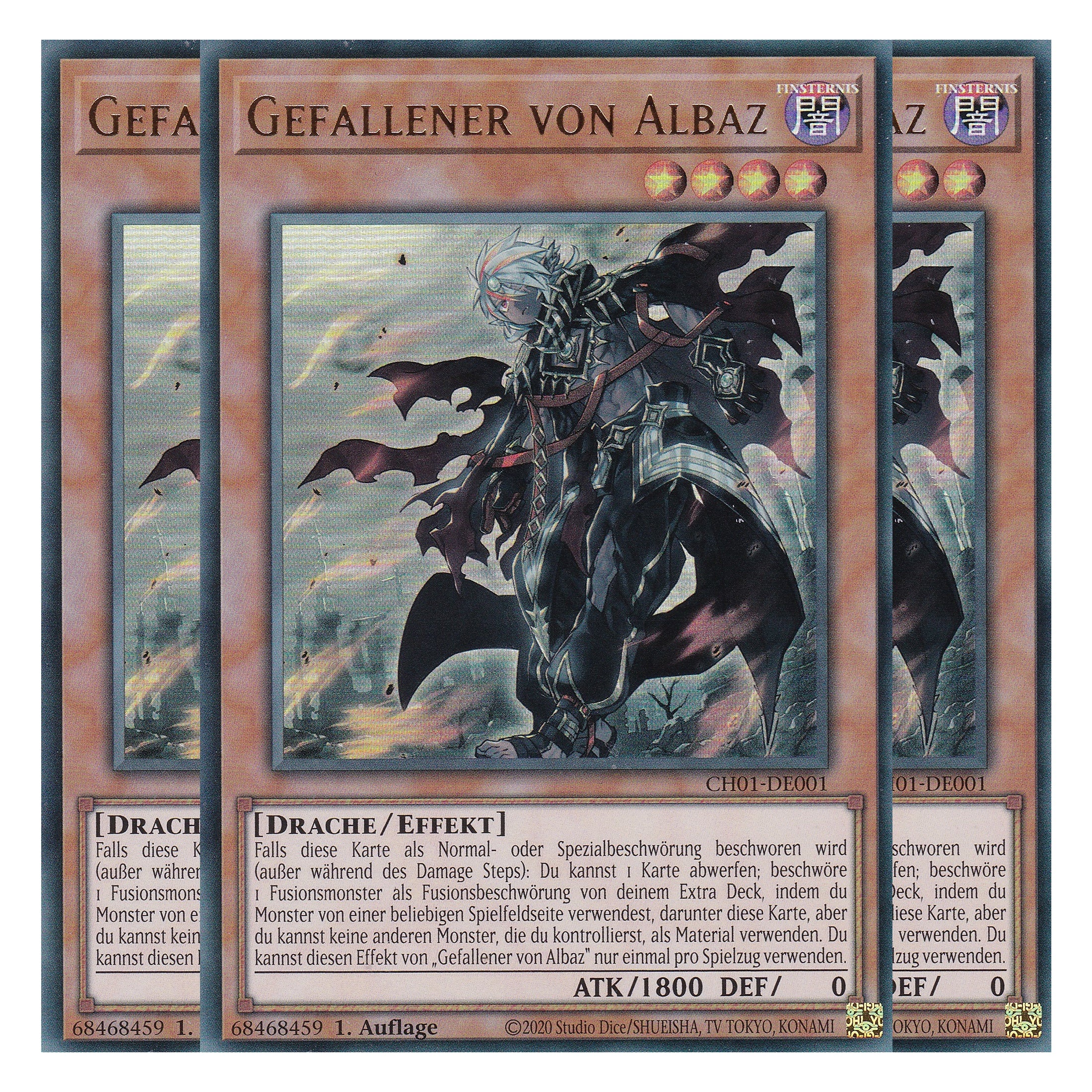 Gefallener von Albaz - CH01-DE001 - Ultra Rare - Deutsch - 1. Auflage - The Chronicles Deck: The Fallen & The Virtuous - Playset (3 Kopien) - Yu-Gi-Oh!