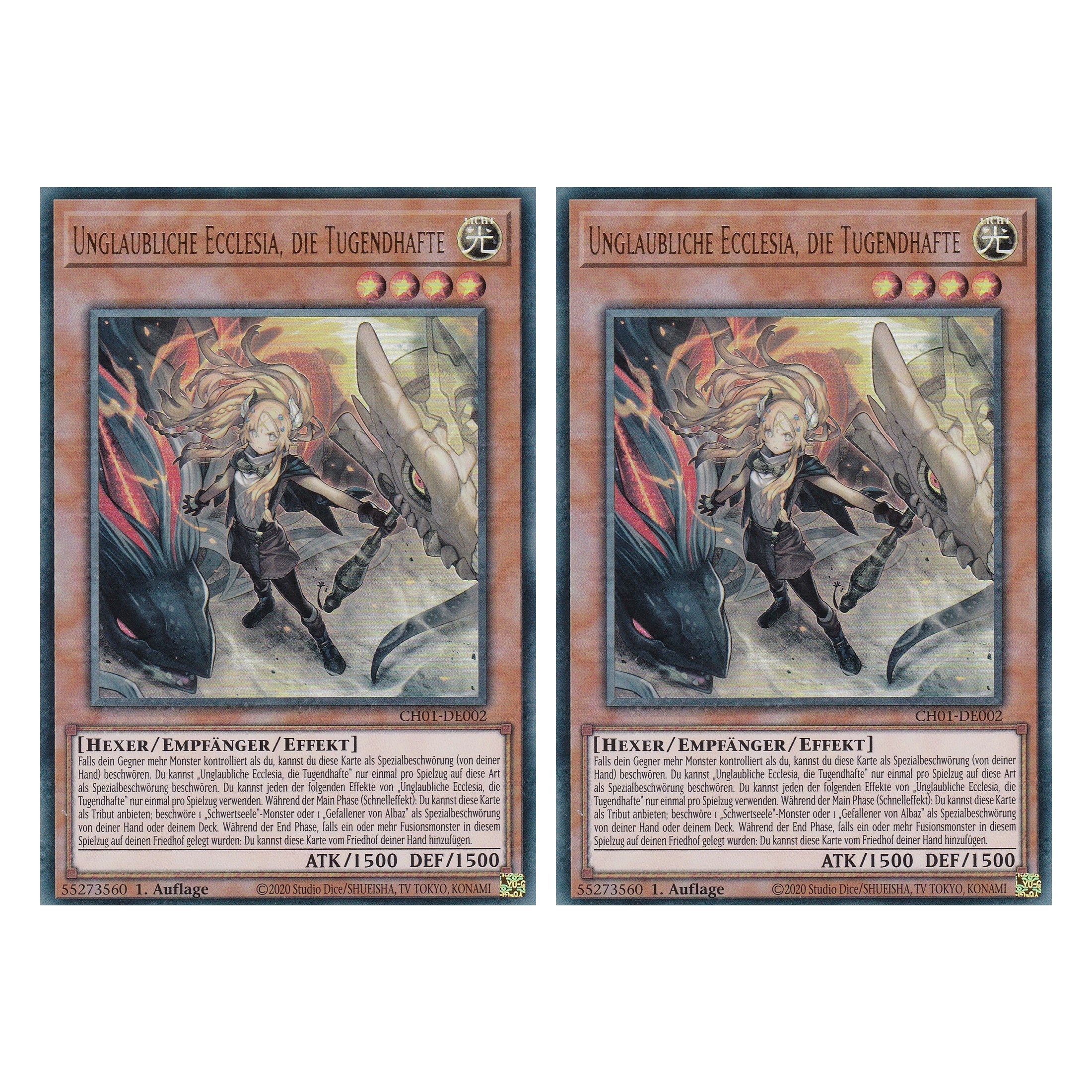Unglaubliche Ecclesia, die Tugendhafte - CH01-DE002 - Ultra Rare - Deutsch - 1. Auflage - The Chronicles Deck: The Fallen & The Virtuous - Duo Set (2 Stück) - Yugioh