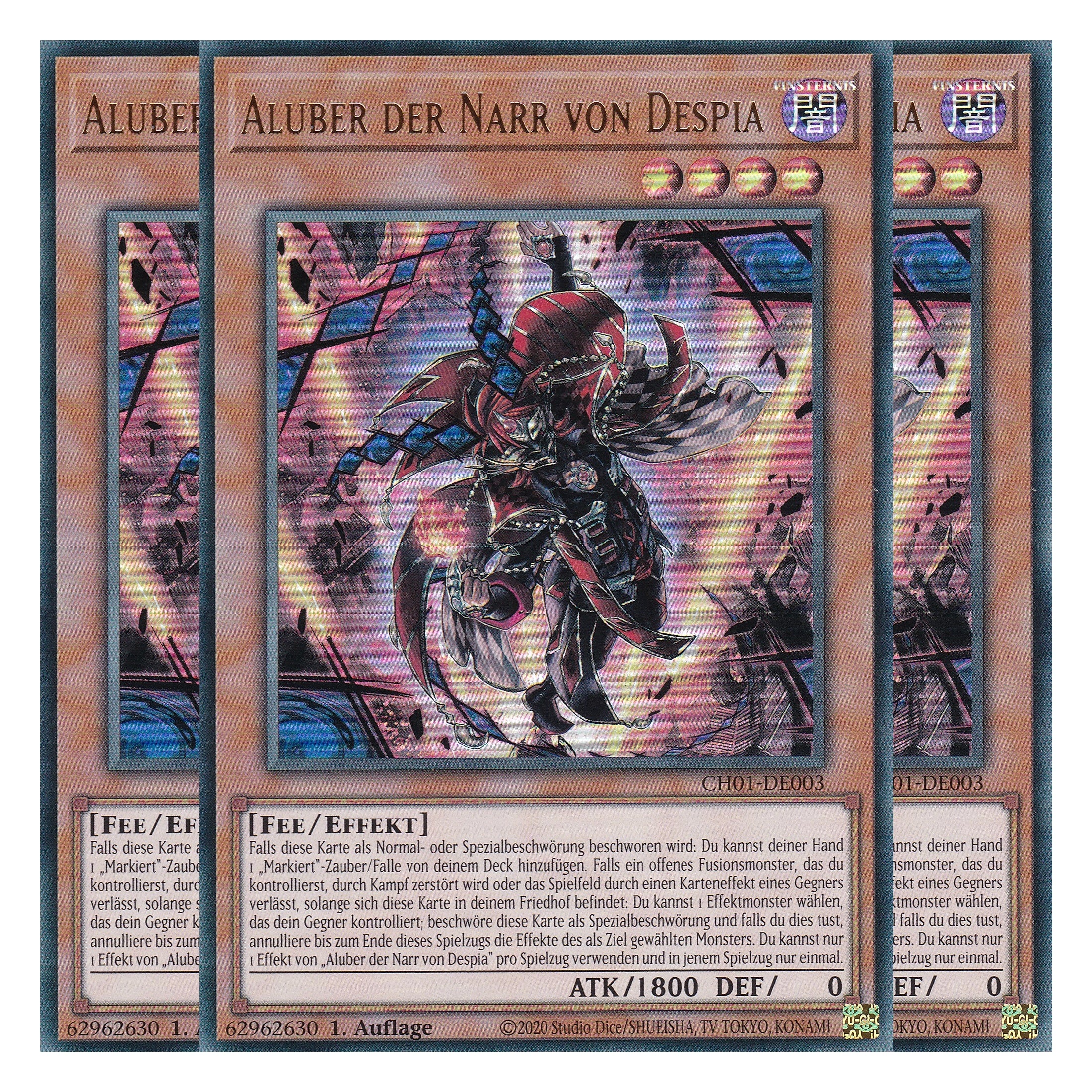 Aluber der Narr von Despia - CH01-DE003 - Ultra Rare - Deutsch - 1. Auflage - The Chronicles Deck: The Fallen & The Virtuous - Playset (3 Kopien) - Yu-Gi-Oh!