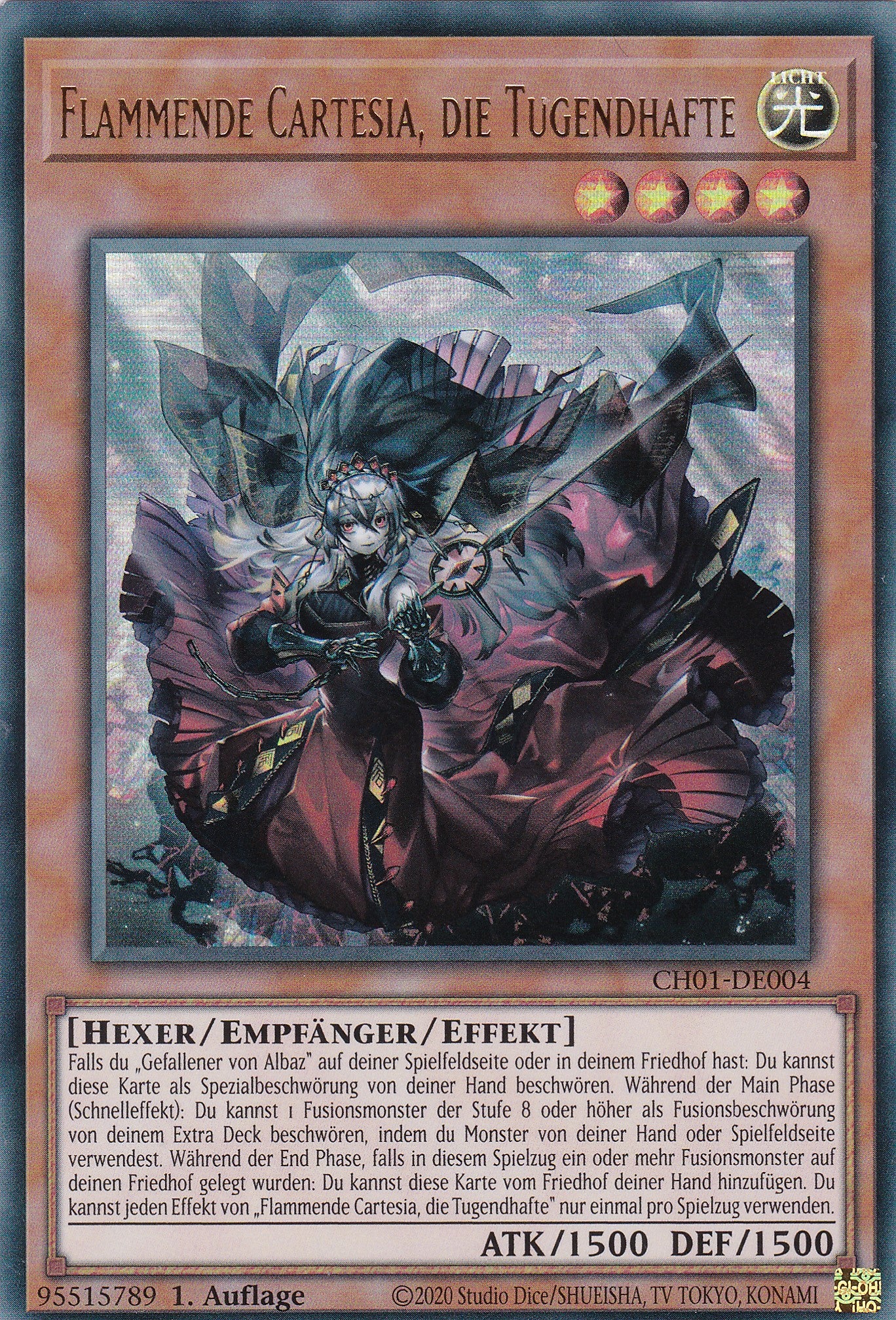 Flammende Cartesia, die Tugendhafte – CH01-DE004 – Ultra Rare – Deutsch – 1. Auflage – The Chronicles Deck: The Fallen & The Virtuous