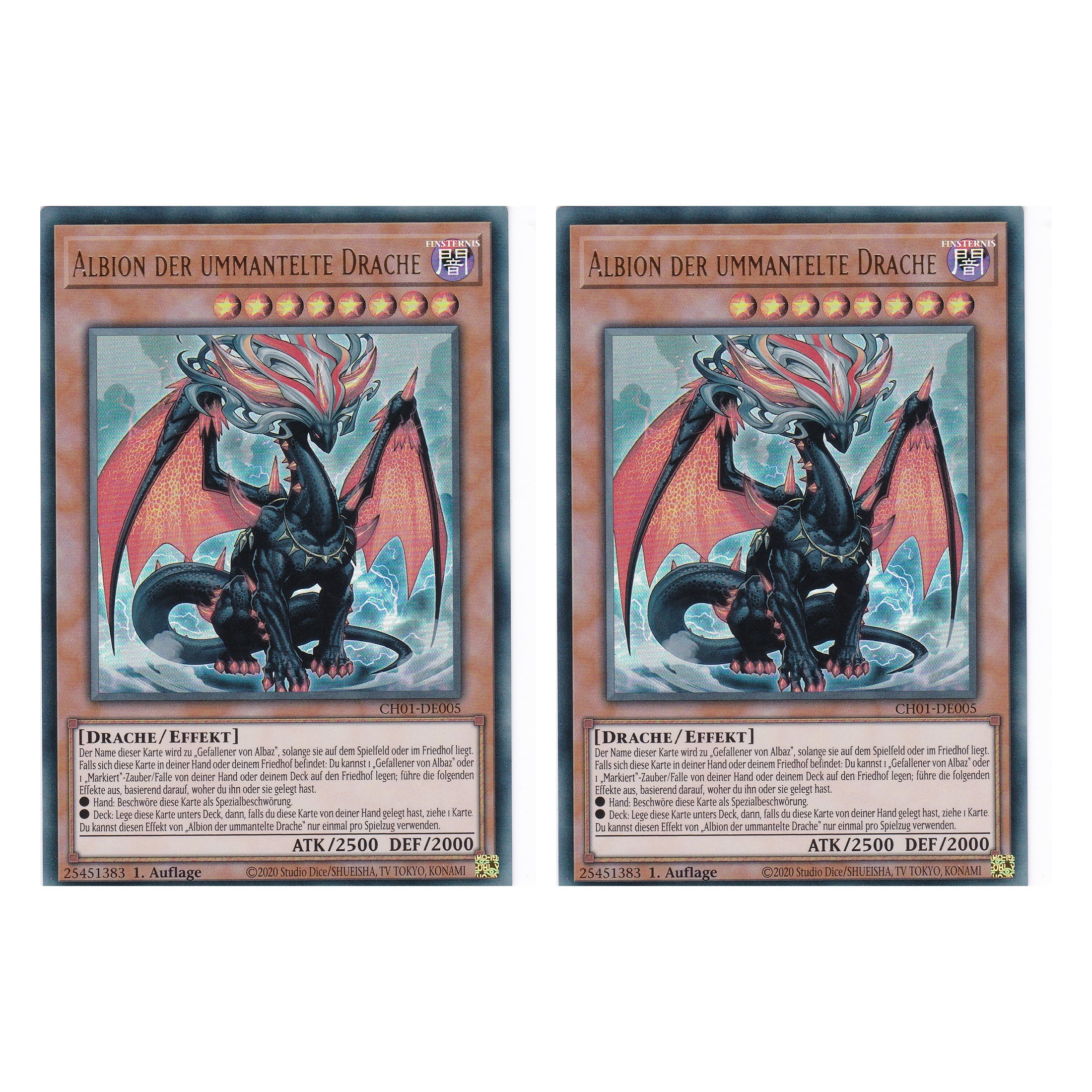 Albion der ummantelte Drache - CH01-DE005 - Ultra Rare - Deutsch - 1. Auflage - The Chronicles Deck: The Fallen & The Virtuous - Duo Set (2 Stück) - Yugioh