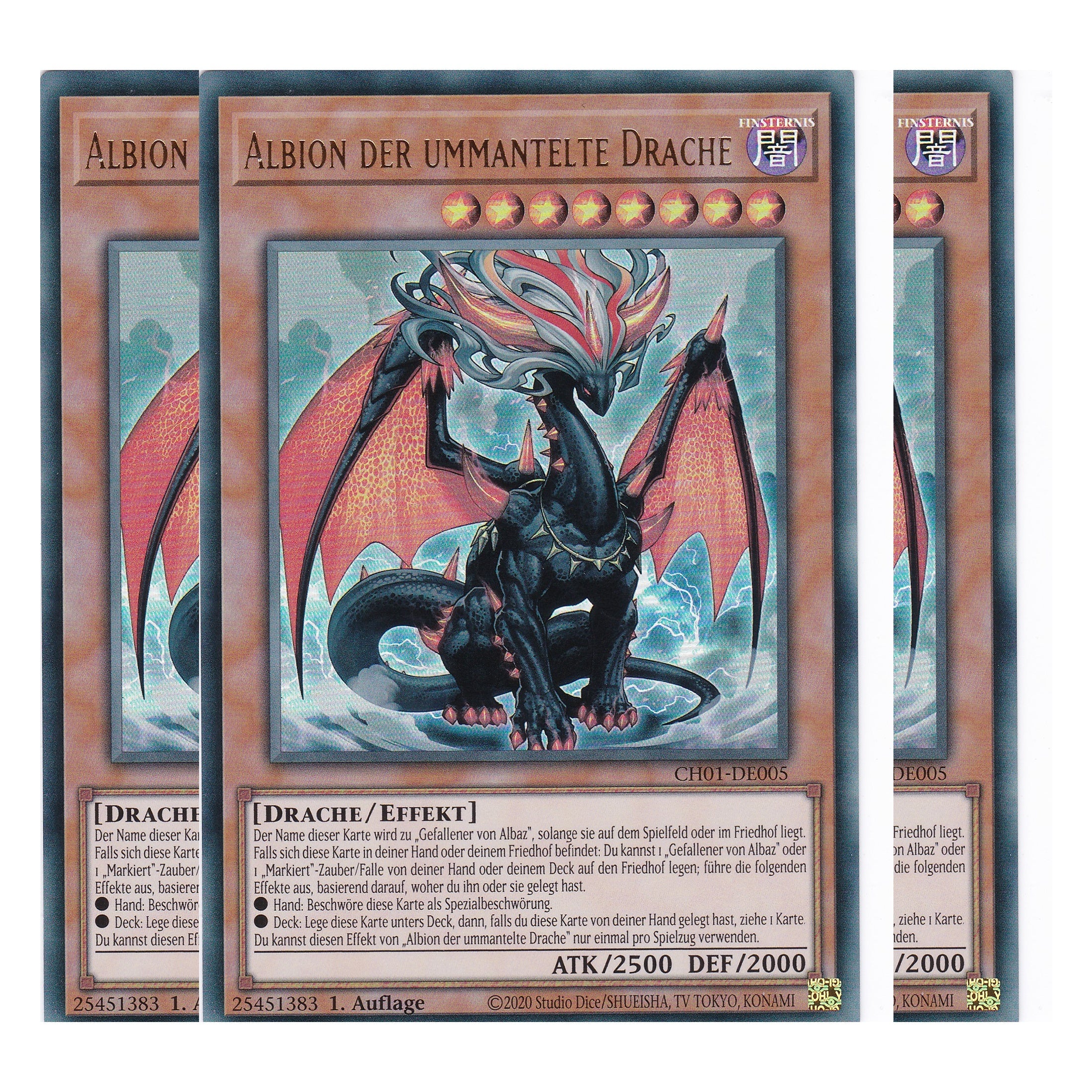 Albion der ummantelte Drache - CH01-DE005 - Ultra Rare - Deutsch - 1. Auflage - The Chronicles Deck: The Fallen & The Virtuous - Playset (3 Kopien) - Yu-Gi-Oh!