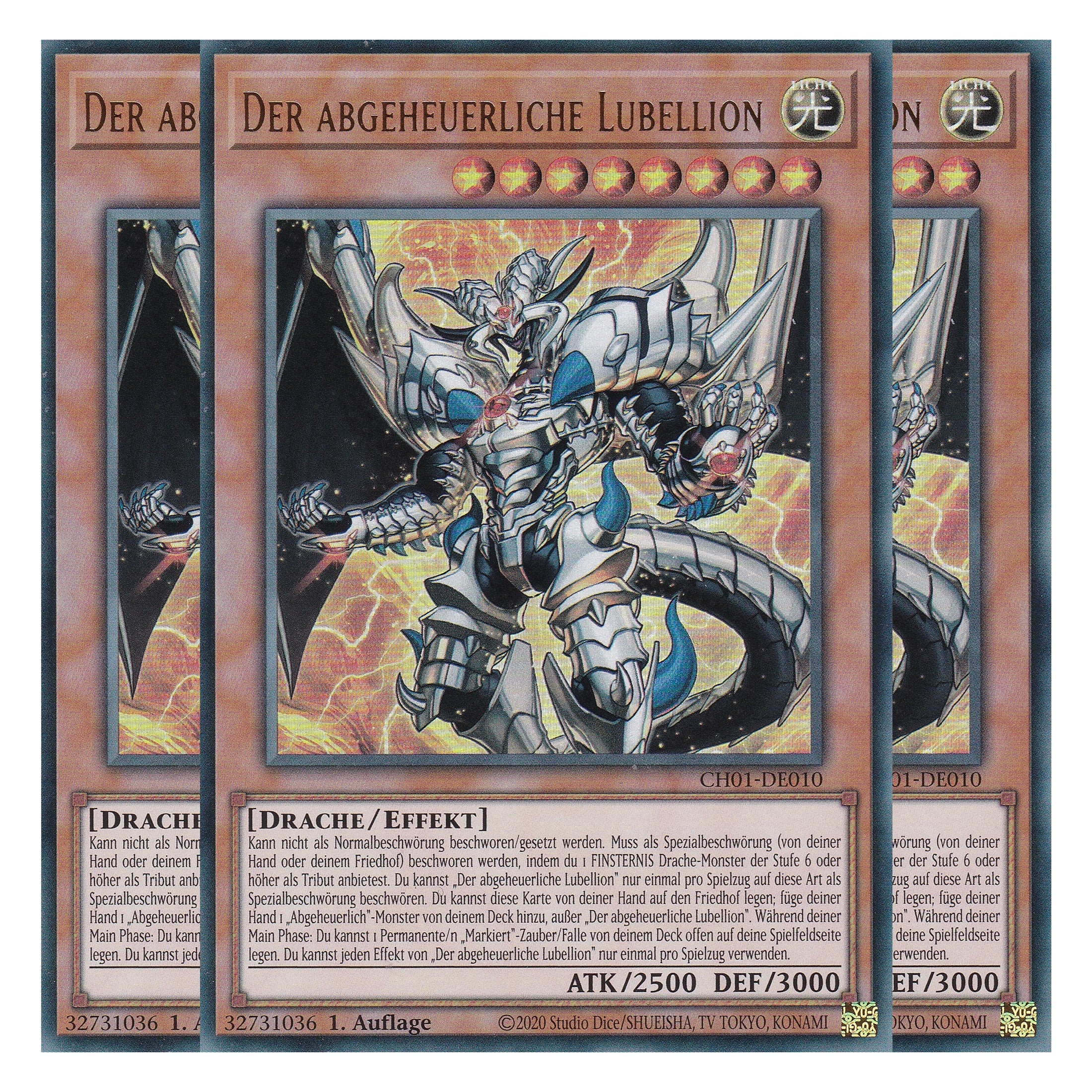 Der abgeheuerliche Lubellion - CH01-DE010 - Ultra Rare - Deutsch - 1. Auflage - The Chronicles Deck: The Fallen & The Virtuous - Playset (3 Kopien) - Yu-Gi-Oh!