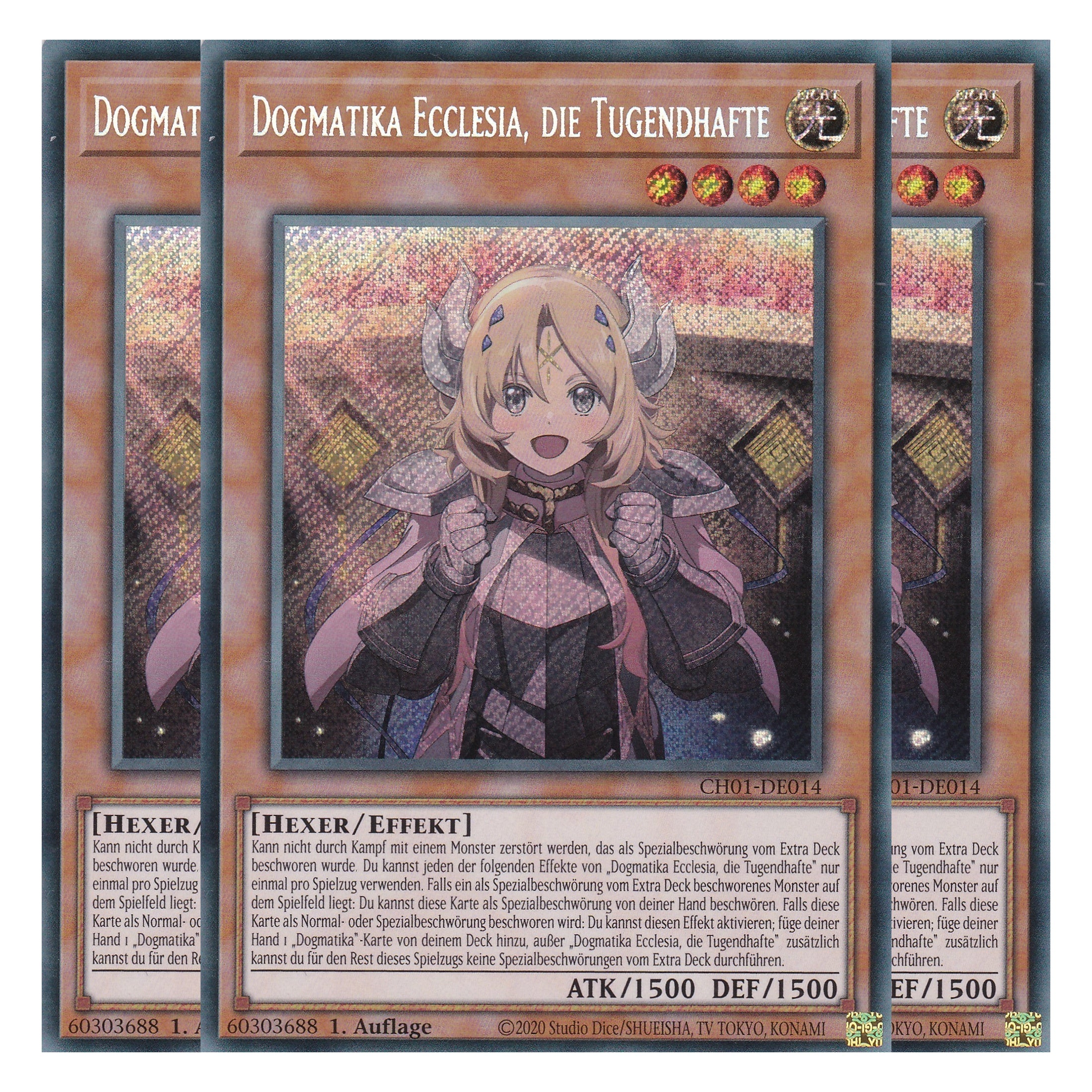 Dogmatika Ecclesia, die Tugendhafte - CH01-DE014 - Secret Rare - Deutsch - 1. Auflage - The Chronicles Deck: The Fallen & The Virtuous - Playset (3 Kopien) - Yu-Gi-Oh!