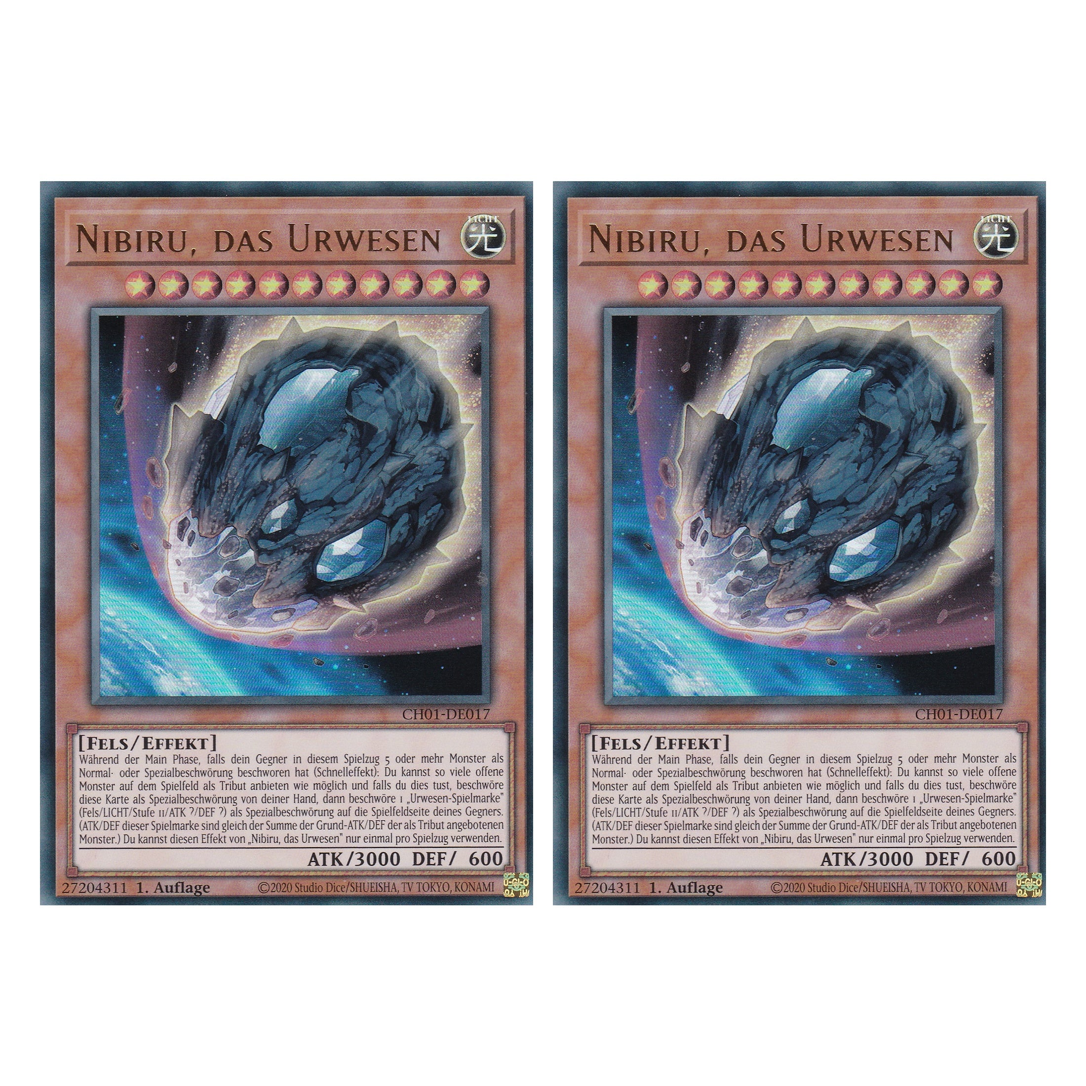 Nibiru, das Urwesen - CH01-DE017 - Ultra Rare - Deutsch - 1. Auflage - The Chronicles Deck: The Fallen & The Virtuous - Duo Set (2 Stück) - Yugioh