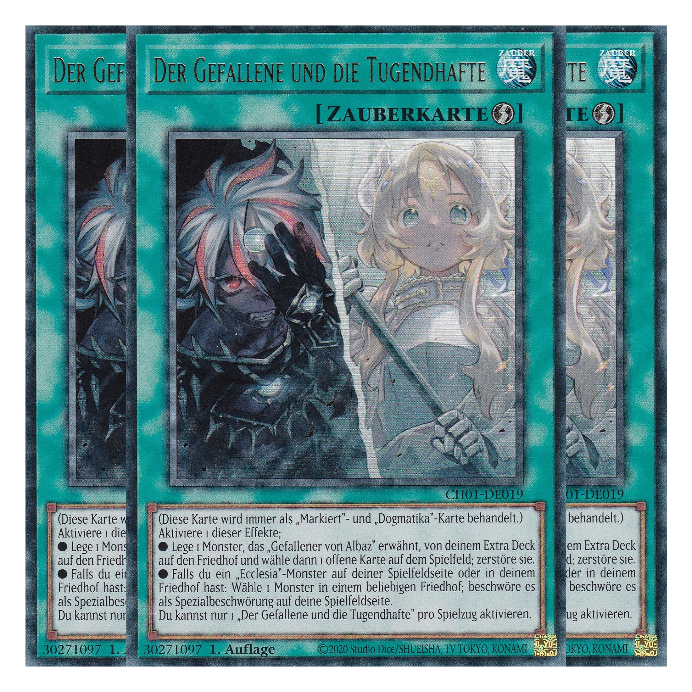 Der Gefallene und die Tugendhafte - CH01-DE019 - Ultra Rare - Deutsch - 1. Auflage - The Chronicles Deck: The Fallen & The Virtuous - Playset (3 Kopien) - Yu-Gi-Oh!