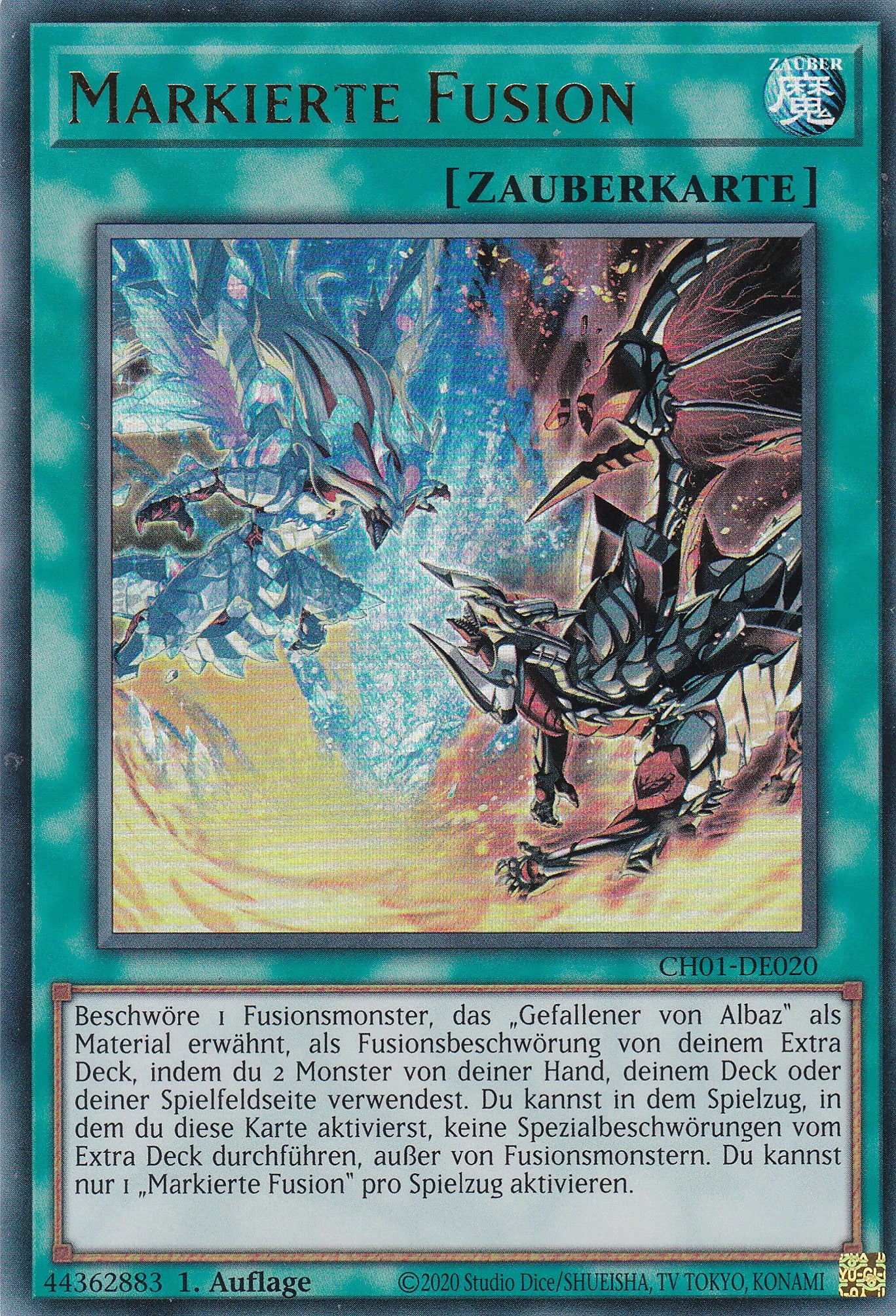 Markierte Fusion – CH01-DE020 – Ultra Rare – Deutsch – 1. Auflage – The Chronicles Deck: The Fallen & The Virtuous