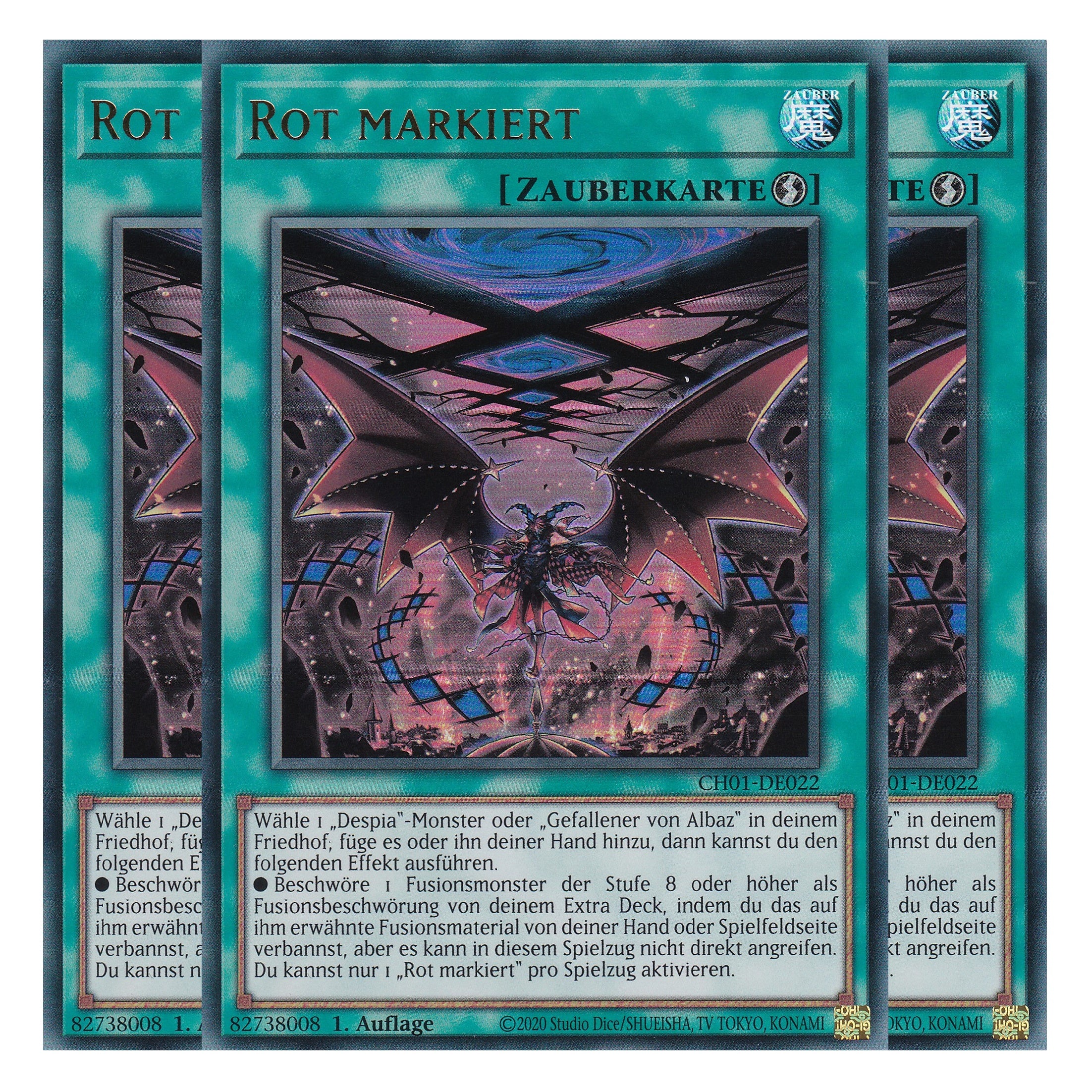 Rot markiert - CH01-DE022 - Ultra Rare - Deutsch - 1. Auflage - The Chronicles Deck: The Fallen & The Virtuous - Playset (3 Kopien) - Yu-Gi-Oh!