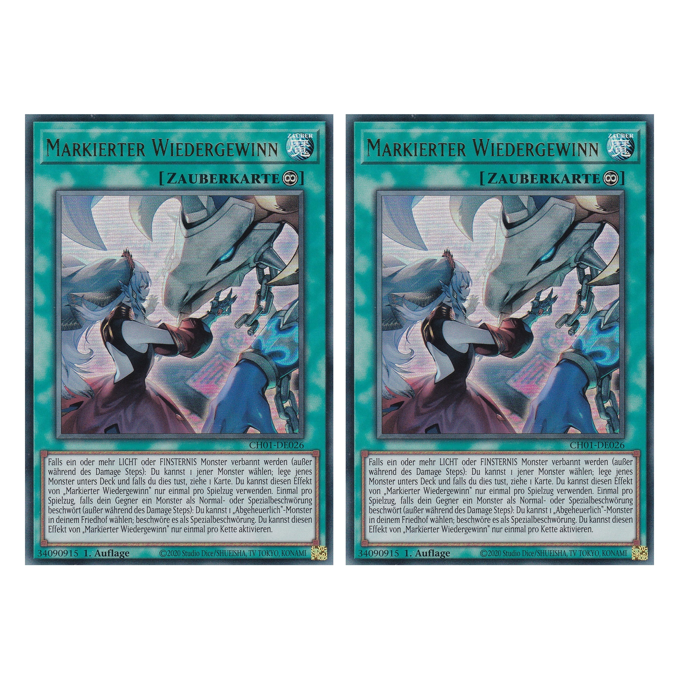 Markierter Wiedergewinn - CH01-DE026 - Ultra Rare - Deutsch - 1. Auflage - The Chronicles Deck: The Fallen & The Virtuous - Duo Set (2 Stück) - Yugioh