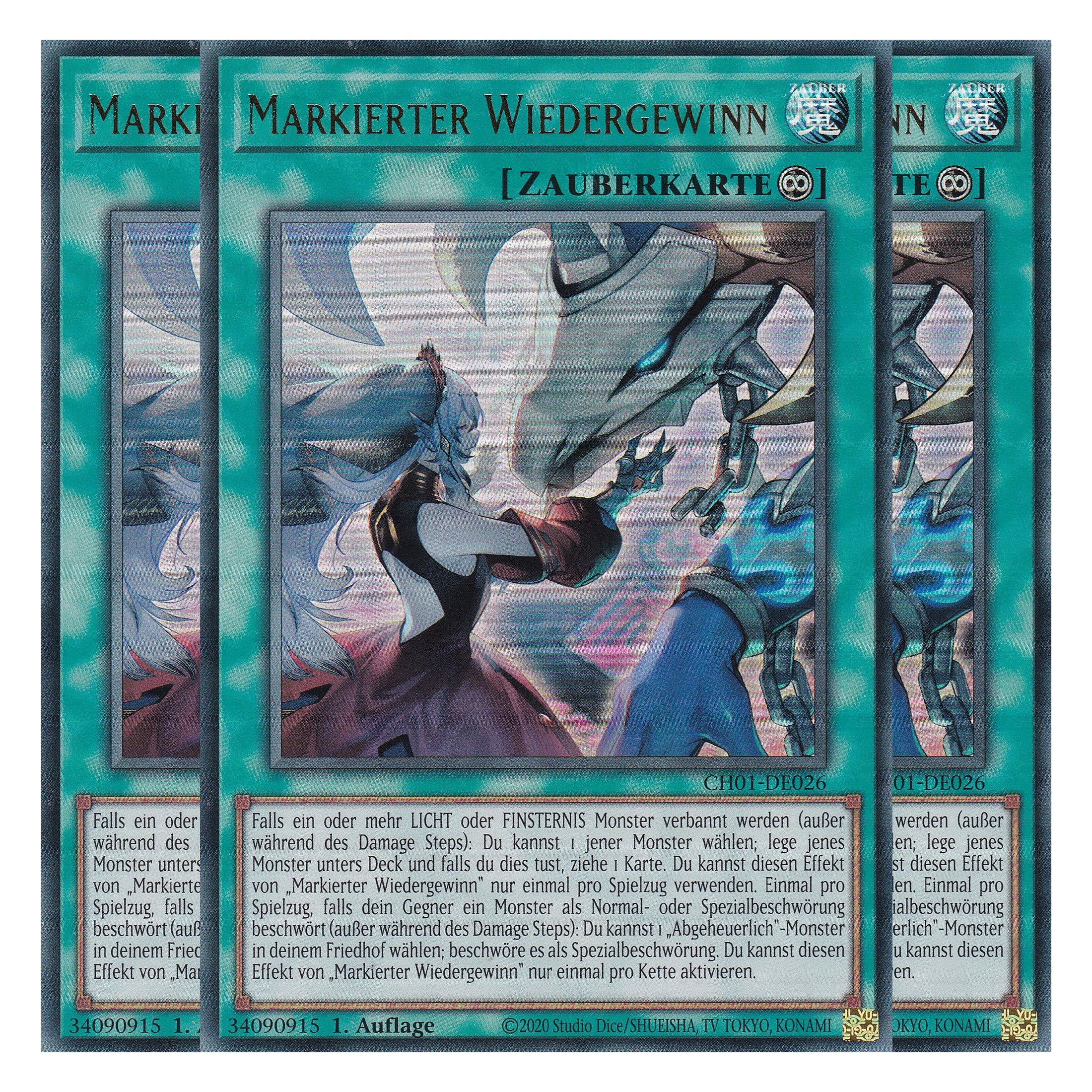 Markierter Wiedergewinn - CH01-DE026 - Ultra Rare - Deutsch - 1. Auflage - The Chronicles Deck: The Fallen & The Virtuous - Playset (3 Kopien) - Yu-Gi-Oh!