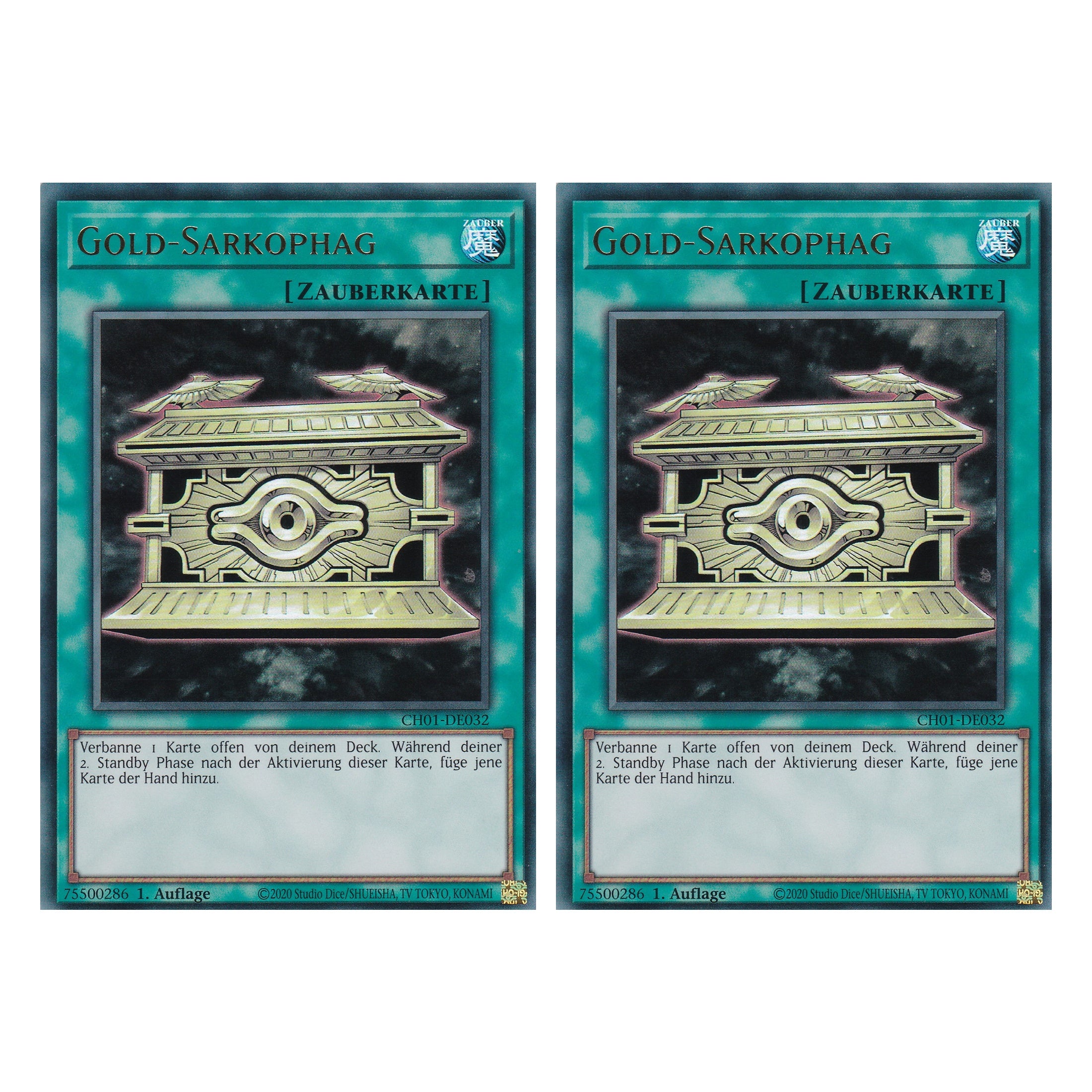 Gold-Sarkophag - CH01-DE032 - Ultra Rare - Deutsch - 1. Auflage - The Chronicles Deck: The Fallen & The Virtuous - Duo Set (2 Stück) - Yugioh