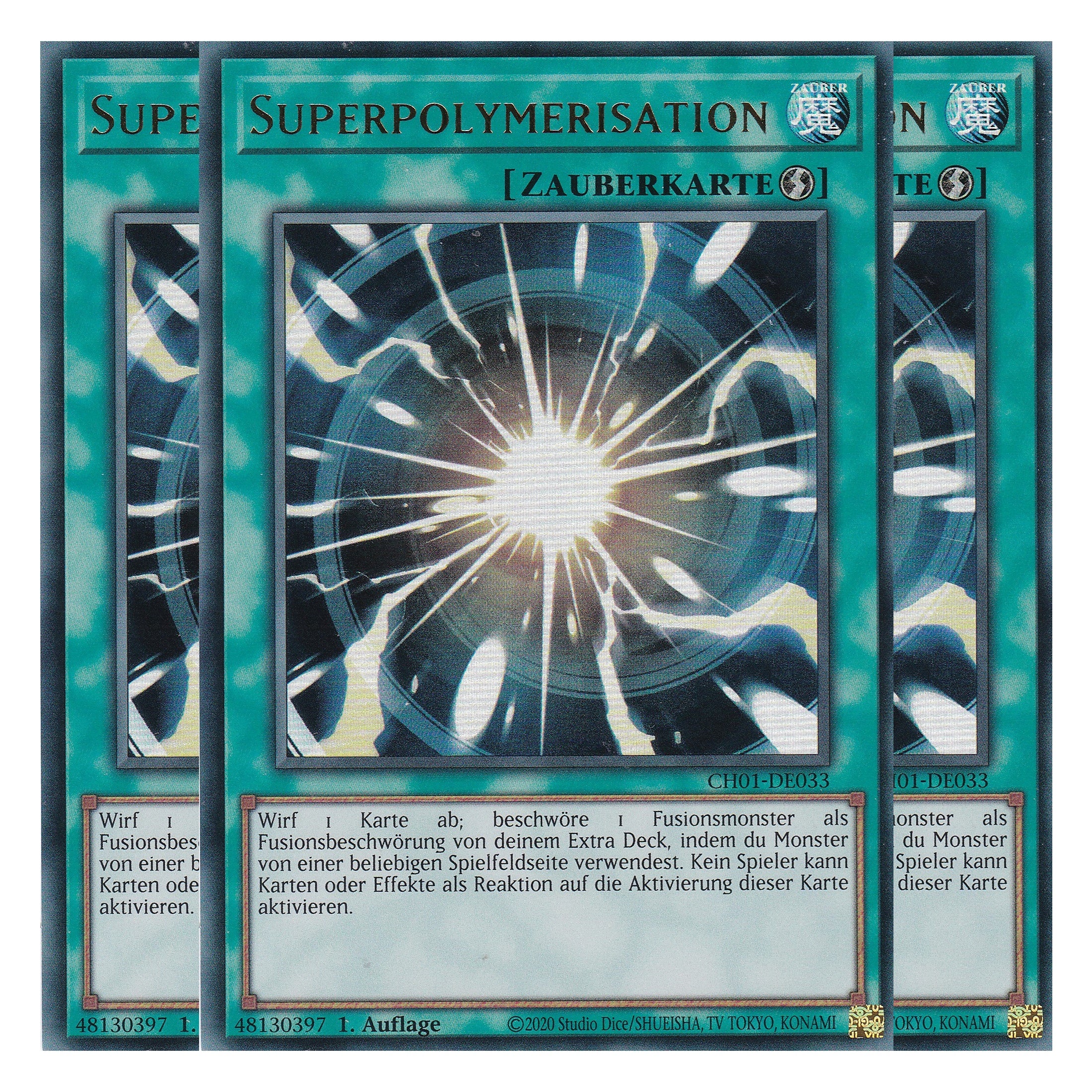 Superpolymerisation - CH01-DE033 - Ultra Rare - Deutsch - 1. Auflage - The Chronicles Deck: The Fallen & The Virtuous - Playset (3 Kopien) - Yu-Gi-Oh!