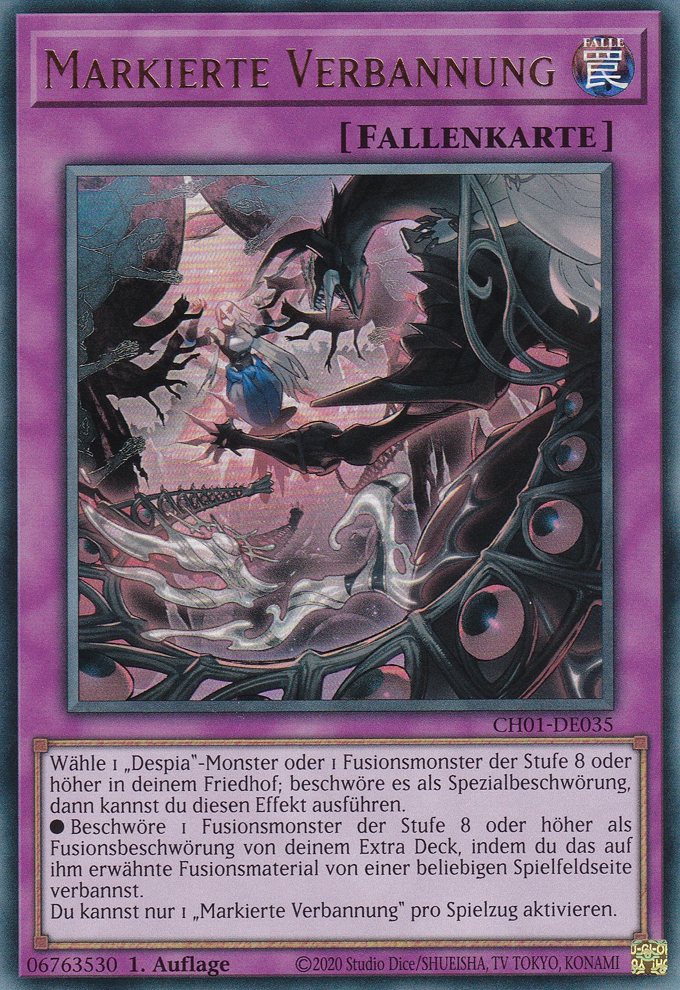 Markierte Verbannung – CH01-DE035 – Ultra Rare – Deutsch – 1. Auflage – The Chronicles Deck: The Fallen & The Virtuous