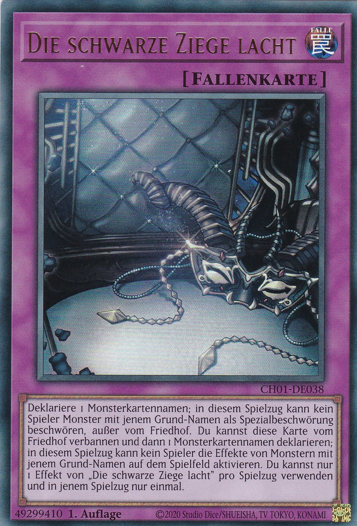 Die schwarze Ziege lacht – CH01-DE038 – Ultra Rare – Deutsch – 1. Auflage – The Chronicles Deck: The Fallen & The Virtuous