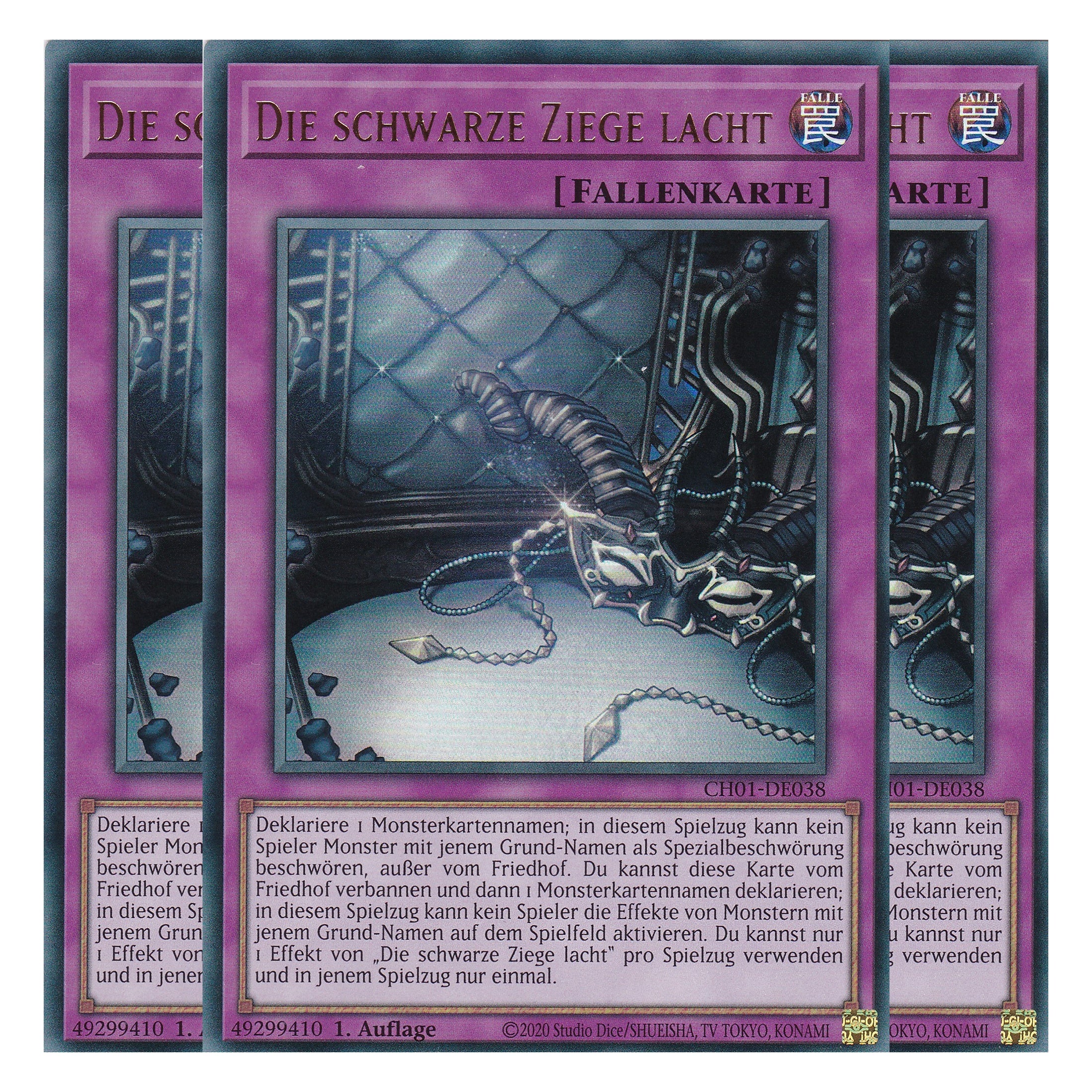 Die schwarze Ziege lacht - CH01-DE038 - Ultra Rare - Deutsch - 1. Auflage - The Chronicles Deck: The Fallen & The Virtuous - Playset (3 Kopien) - Yu-Gi-Oh!