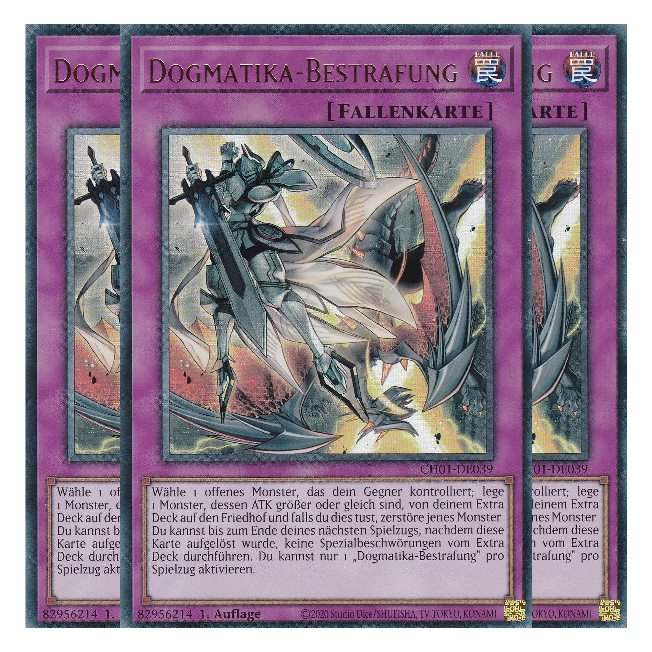 Dogmatika-Bestrafung - CH01-DE039 - Ultra Rare - Deutsch - 1. Auflage - The Chronicles Deck: The Fallen & The Virtuous - Playset (3 Kopien) - Yu-Gi-Oh!