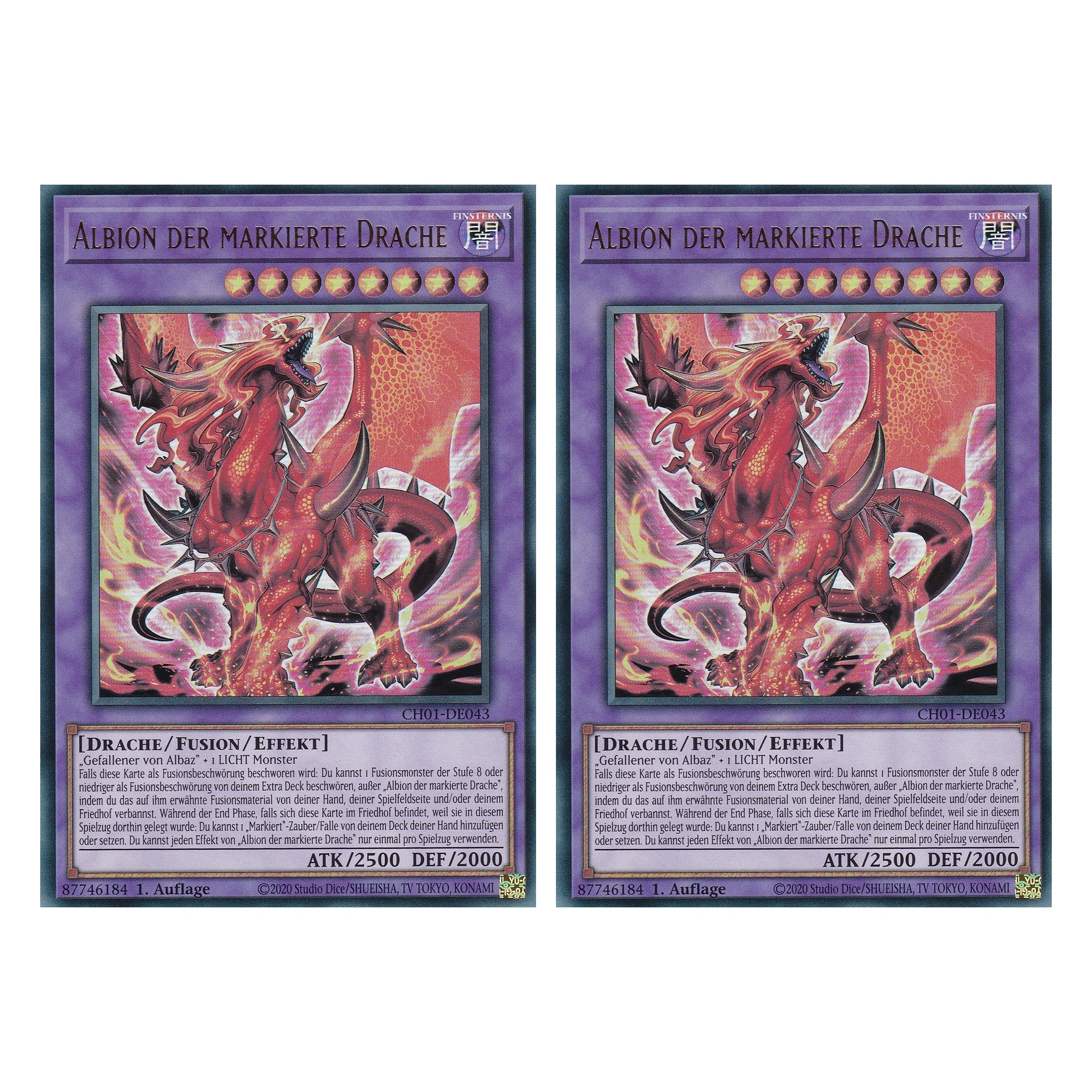 Albion der markierte Drache - CH01-DE043 - Ultra Rare - Deutsch - 1. Auflage - The Chronicles Deck: The Fallen & The Virtuous - Duo Set (2 Stück) - Yugioh