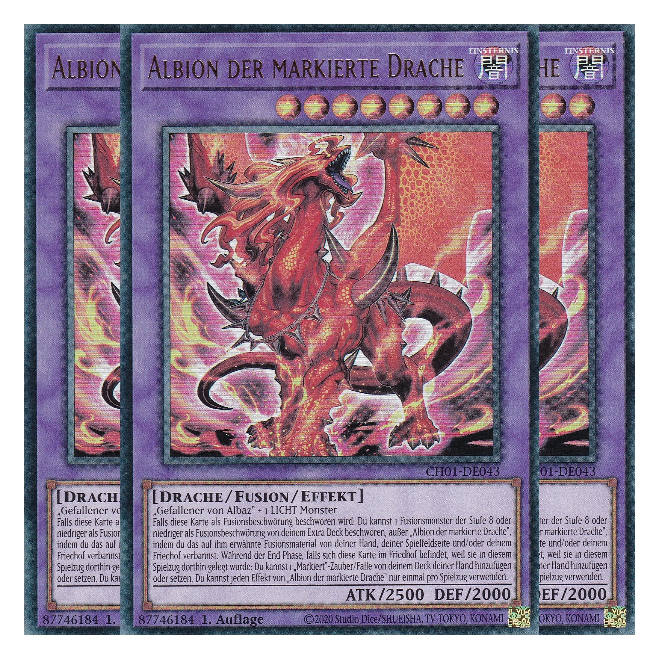 Albion der markierte Drache - CH01-DE043 - Ultra Rare - Deutsch - 1. Auflage - The Chronicles Deck: The Fallen & The Virtuous - Playset (3 Kopien) - Yu-Gi-Oh!