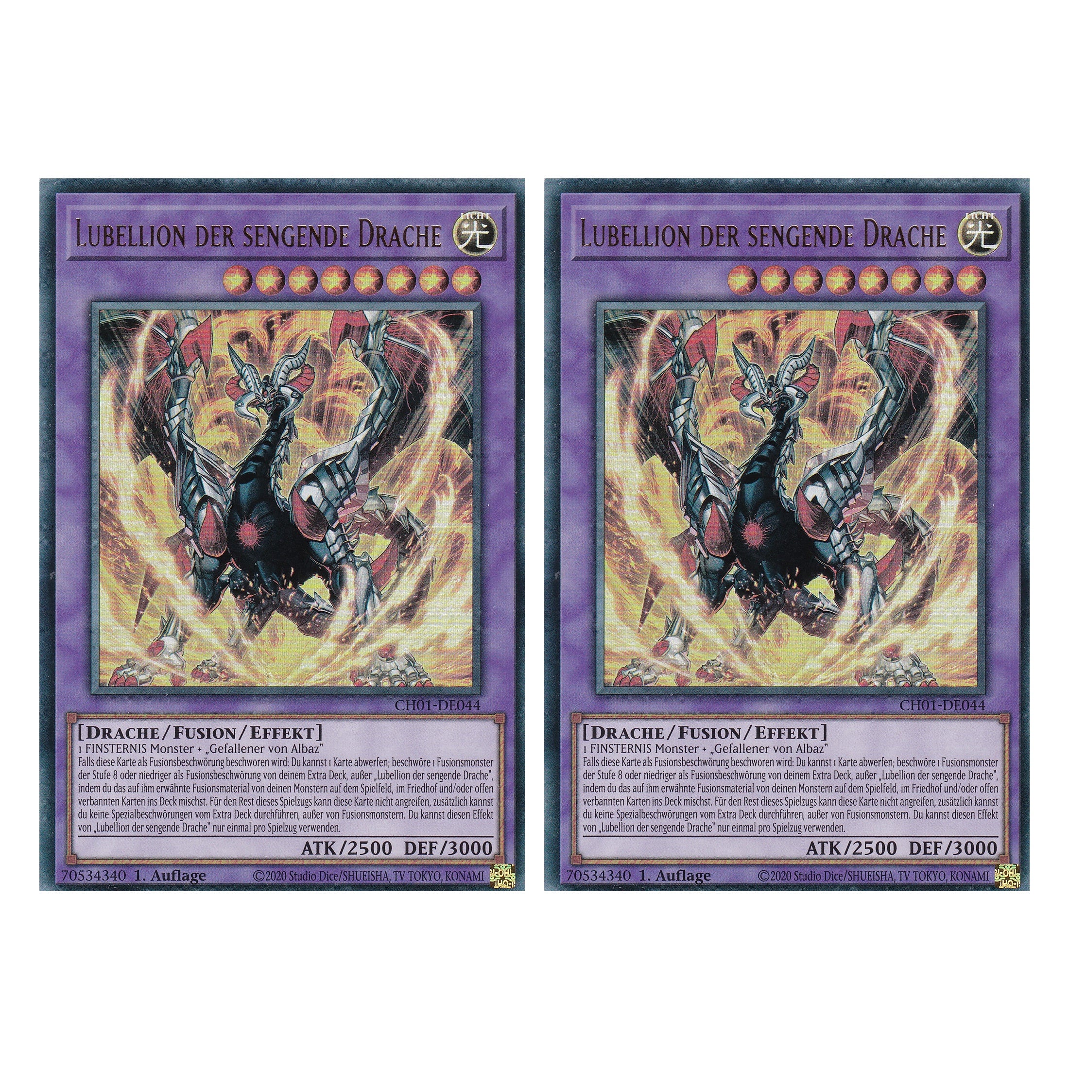 Lubellion der sengende Drache - CH01-DE044 - Ultra Rare - Deutsch - 1. Auflage - The Chronicles Deck: The Fallen & The Virtuous - Duo Set (2 Stück) - Yugioh