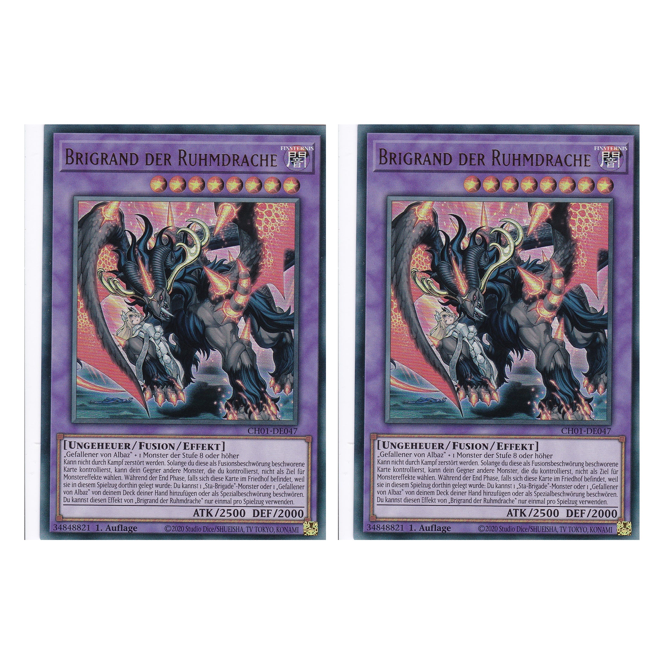 Brigrand der Ruhmdrache - CH01-DE047 - Ultra Rare - Deutsch - 1. Auflage - The Chronicles Deck: The Fallen & The Virtuous - Duo Set (2 Stück) - Yugioh