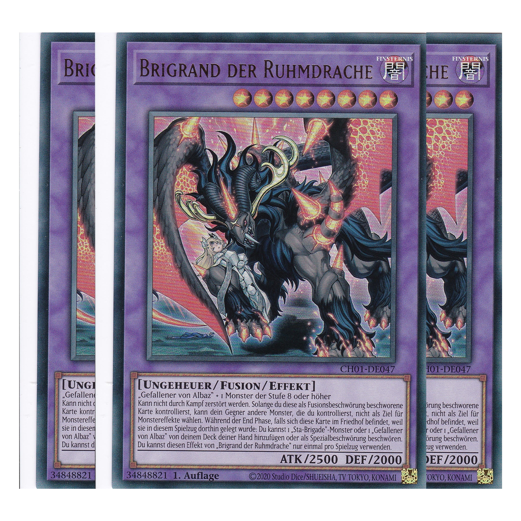 Brigrand der Ruhmdrache - CH01-DE047 - Ultra Rare - Deutsch - 1. Auflage - The Chronicles Deck: The Fallen & The Virtuous - Playset (3 Kopien) - Yu-Gi-Oh!