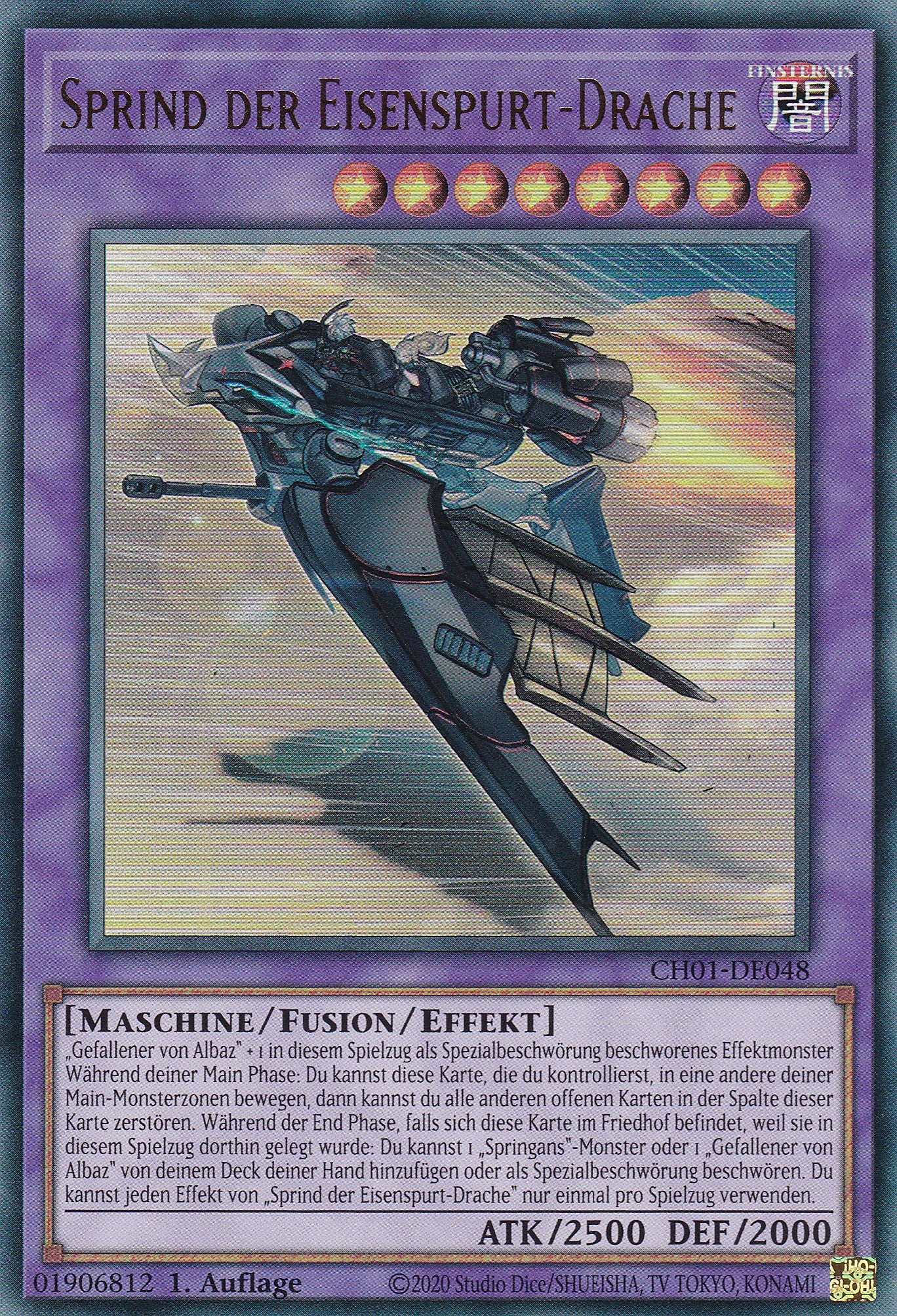 Sprind der Eisenspurt-Drache – CH01-DE048 – Ultra Rare – Deutsch – 1. Auflage – The Chronicles Deck: The Fallen & The Virtuous