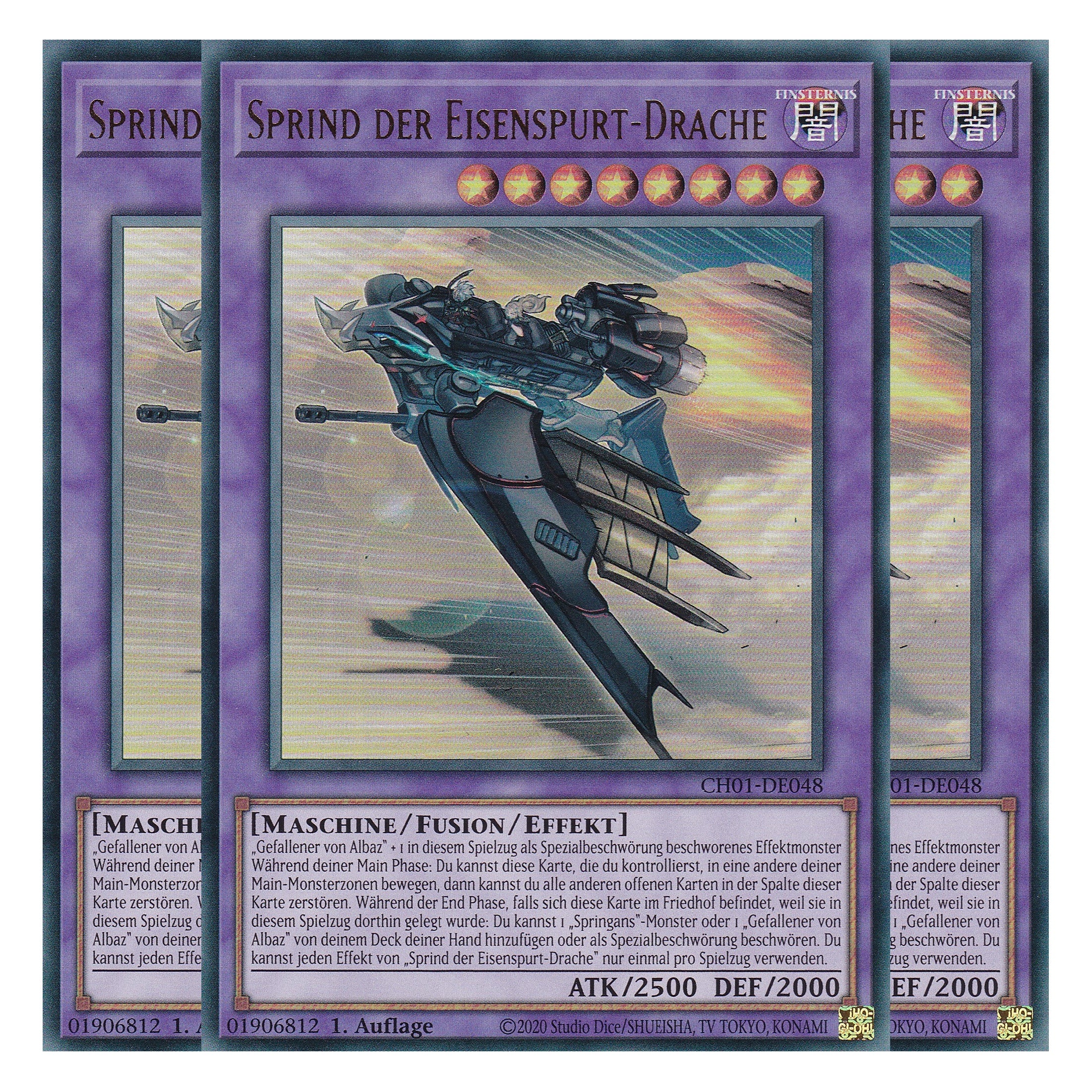 Sprind der Eisenspurt-Drache - CH01-DE048 - Ultra Rare - Deutsch - 1. Auflage - The Chronicles Deck: The Fallen & The Virtuous - Playset (3 Kopien) - Yu-Gi-Oh!