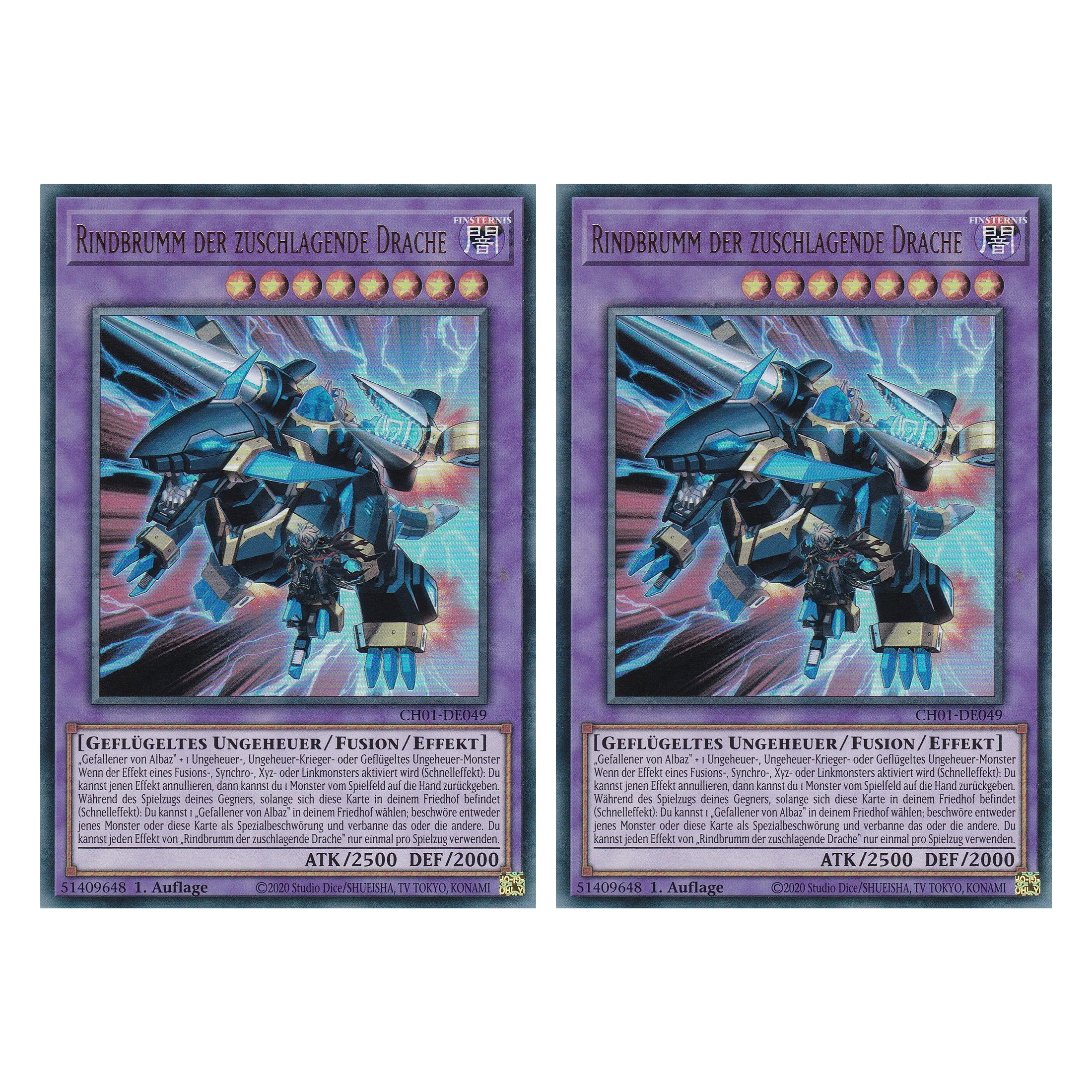 Rindbrumm der zuschlagende Drache - CH01-DE049 - Ultra Rare - Deutsch - 1. Auflage - The Chronicles Deck: The Fallen & The Virtuous - Duo Set (2 Stück) - Yugioh