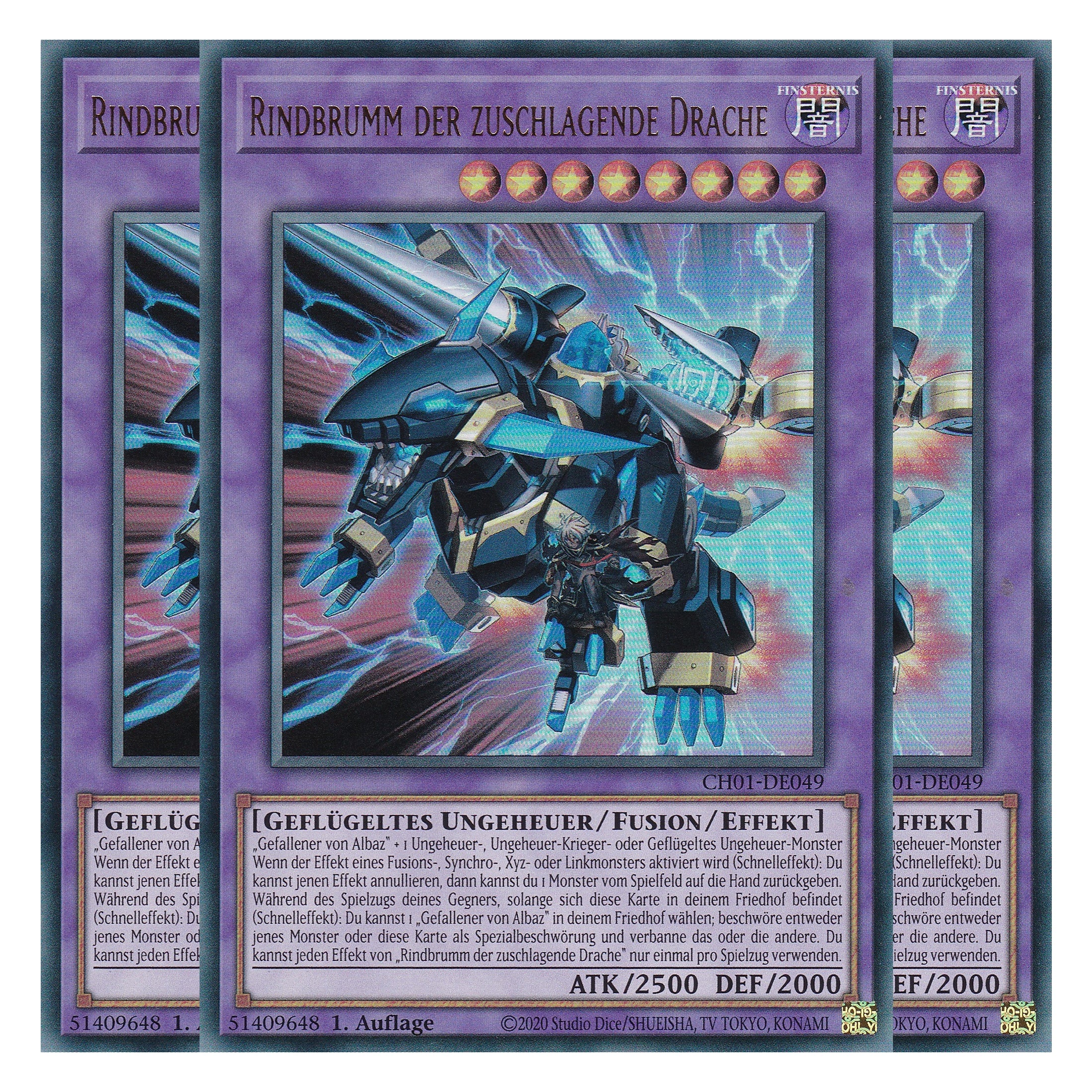 Rindbrumm der zuschlagende Drache - CH01-DE049 - Ultra Rare - Deutsch - 1. Auflage - The Chronicles Deck: The Fallen & The Virtuous - Playset (3 Kopien) - Yu-Gi-Oh!
