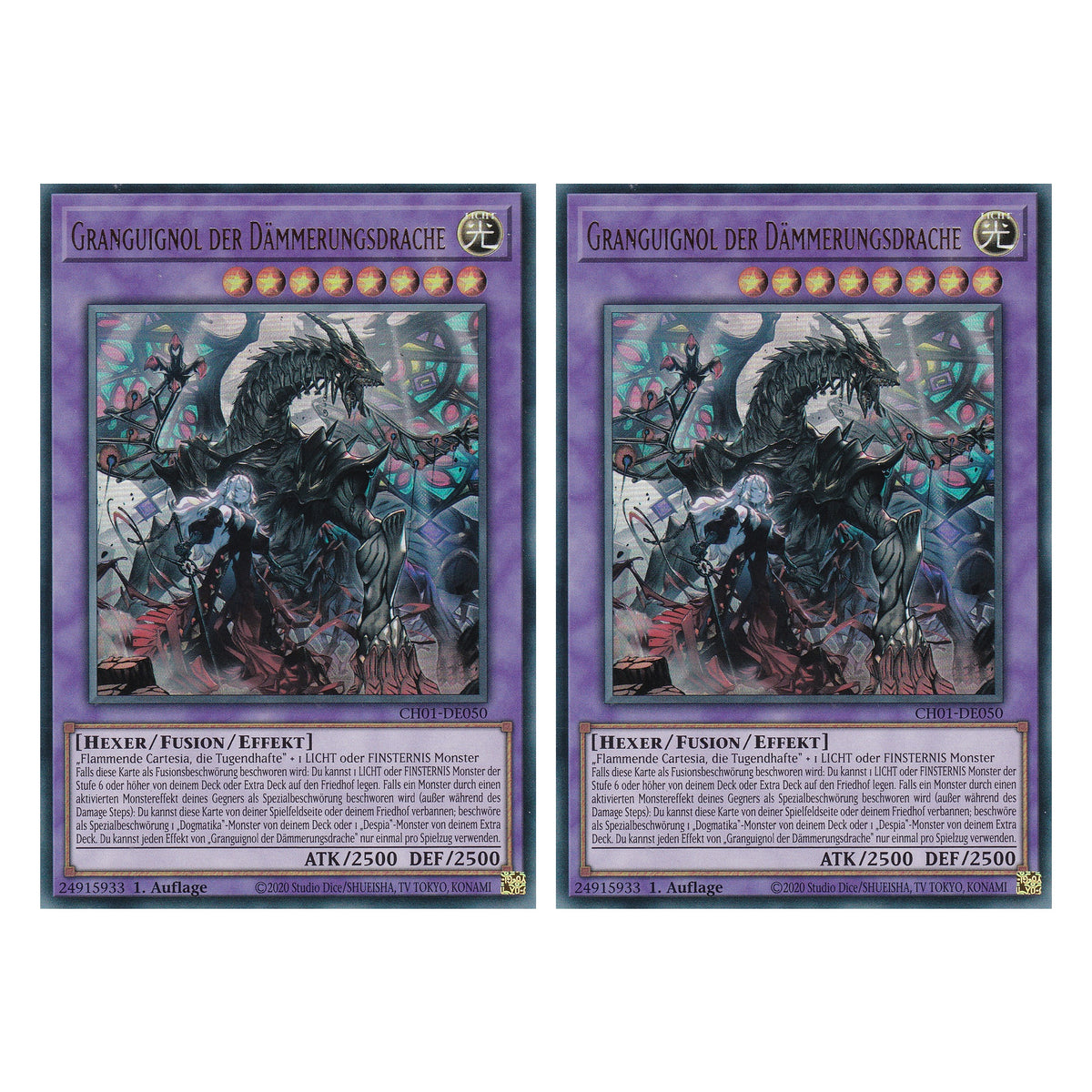 Granguignol der Dämmerungsdrache - CH01-DE050 - Ultra Rare - Deutsch - 1. Auflage - The Chronicles Deck: The Fallen & The Virtuous - Duo Set (2 Stück) - Yugioh
