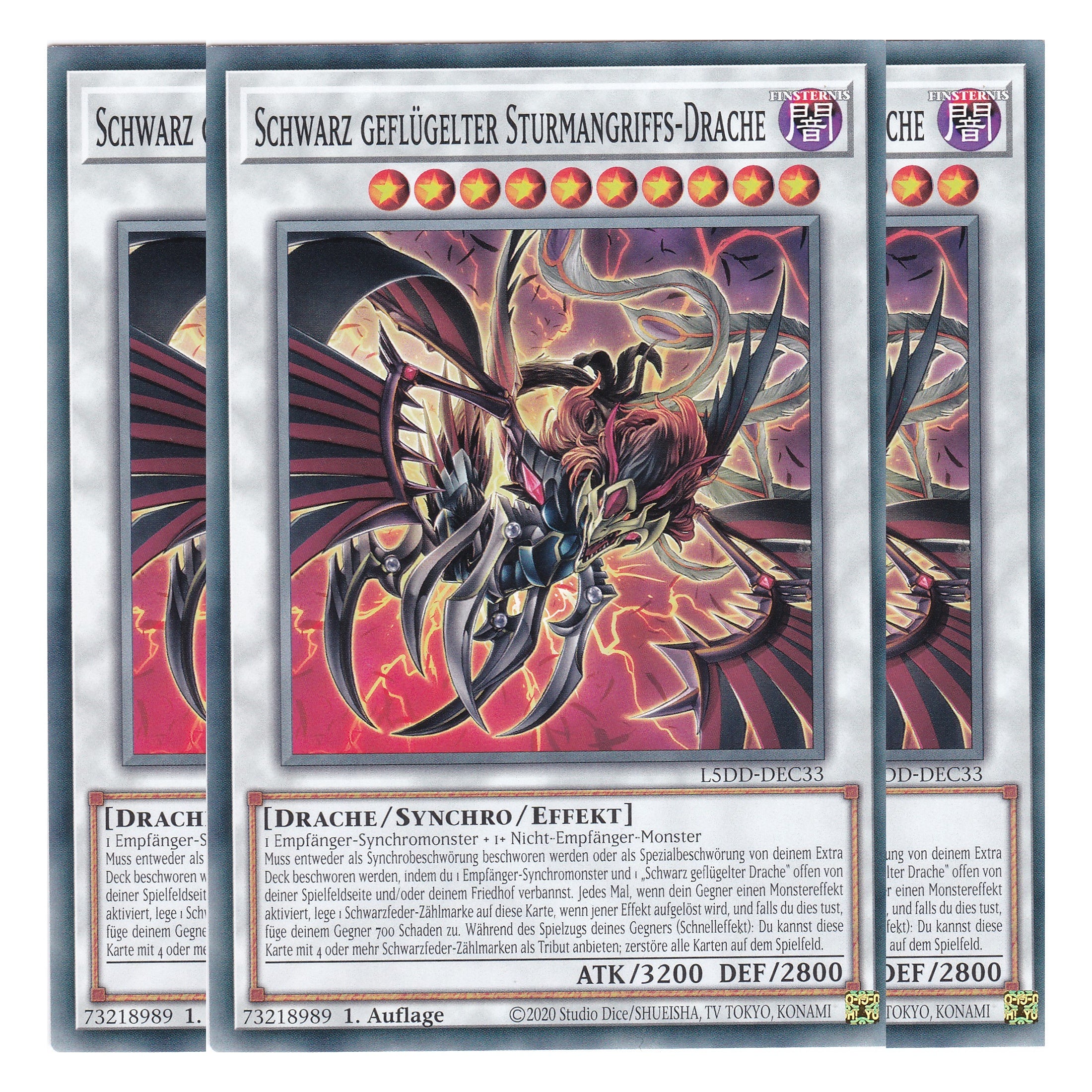 Schwarz geflügelter Sturmangriffs-Drache - L5DD-DEC33 - Common - Deutsch - 1. Auflage - Legendary 5D's Decks - Playset (3 Kopien)