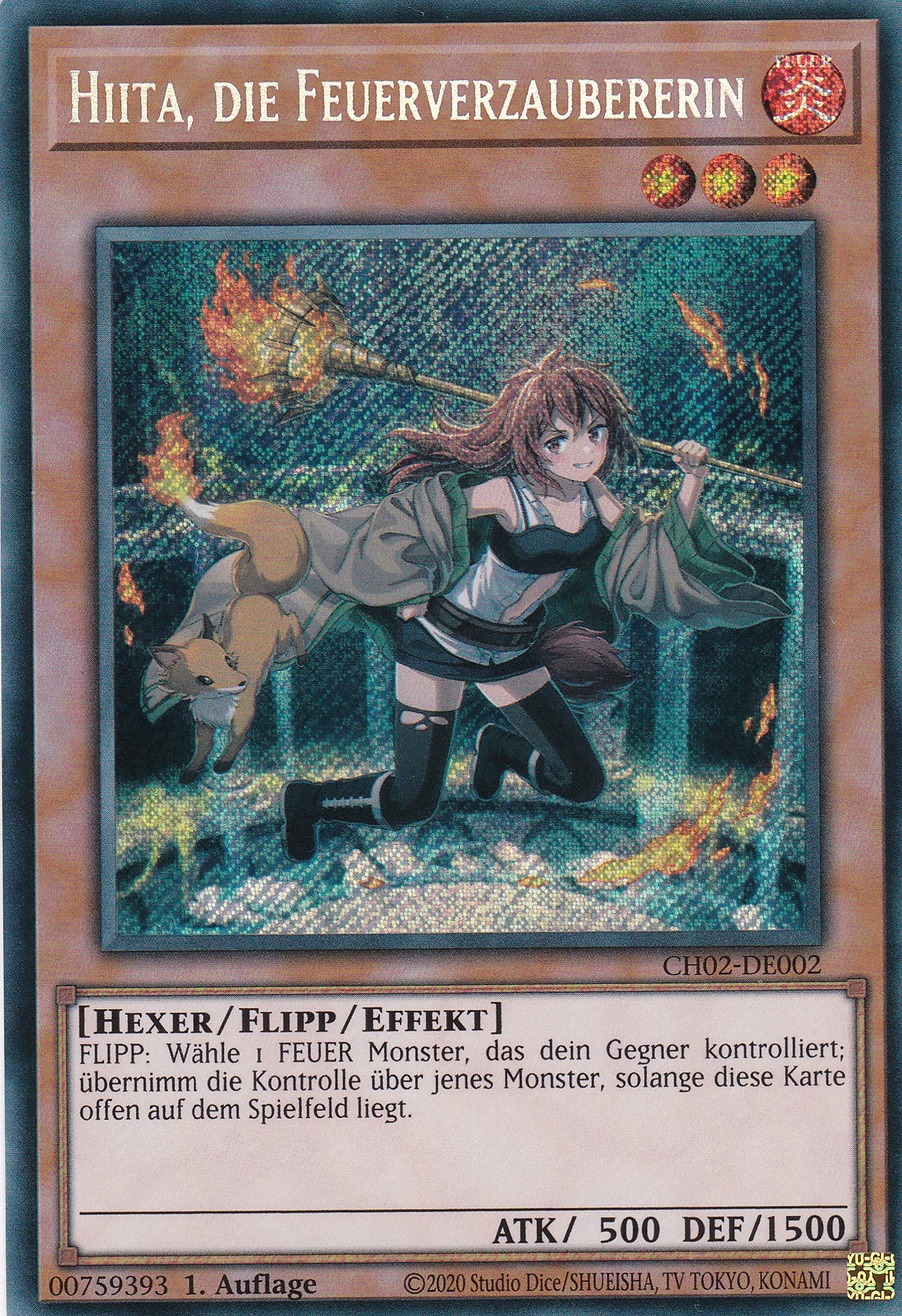 Hiita, die Feuerverzaubererin - CH02-DE002 - Secret Rare - Deutsch - 1. Auflage - Yugioh - The Chronicles Deck: Spirit Charmers