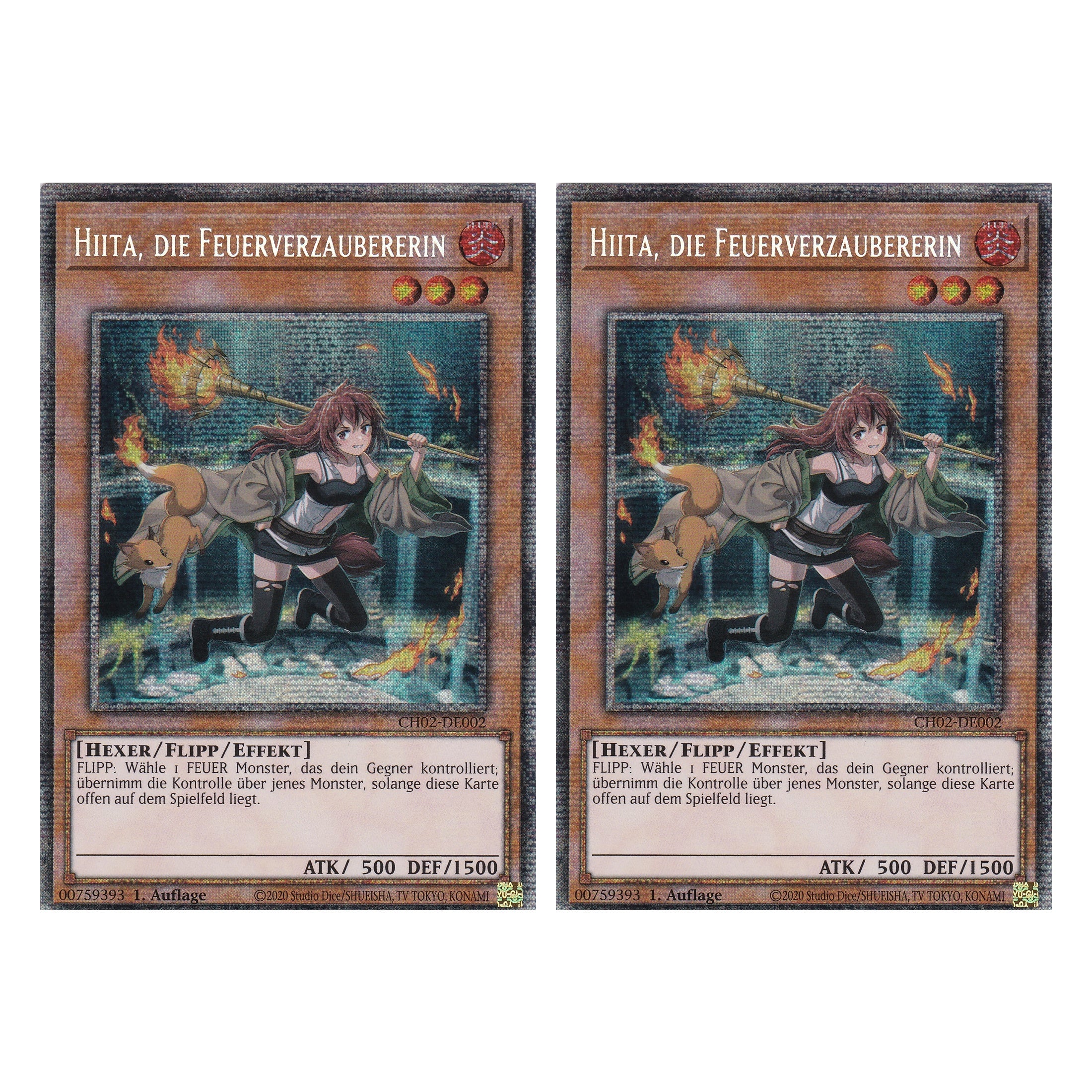 Hiita, die Feuerverzaubererin - CH02-DE002 - Secret Rare - Deutsch - 1. Auflage - The Chronicles Deck: Spirit Charmers - Duo Set (2 Stück) - Yu-Gi-Oh!