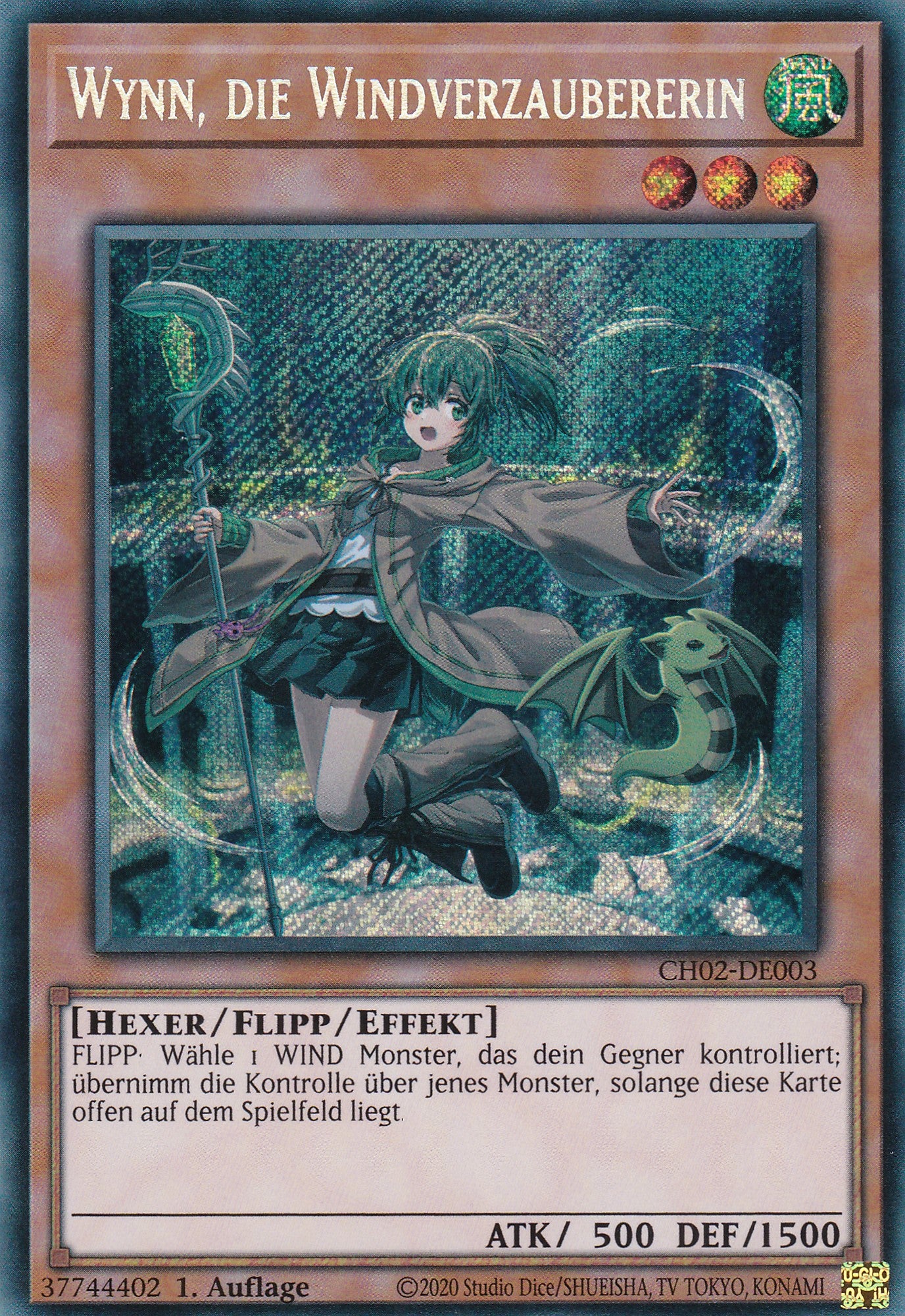 Wynn, die Windverzaubererin - CH02-DE003 - Secret Rare - Deutsch - 1. Auflage - Yugioh - The Chronicles Deck: Spirit Charmers