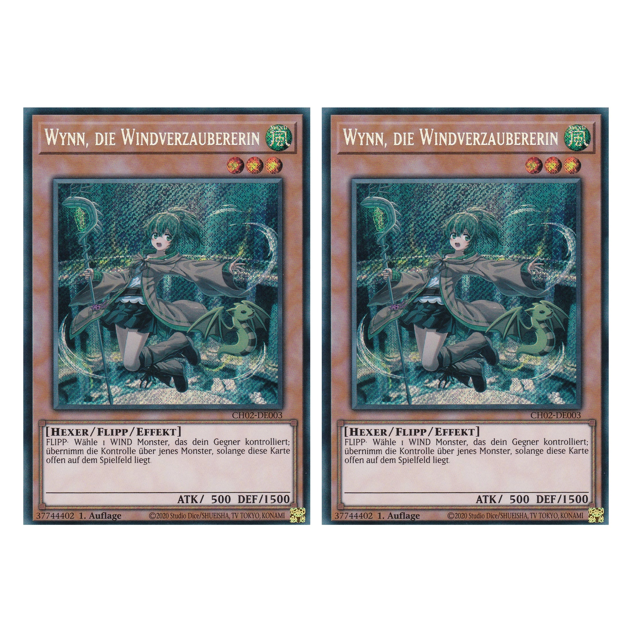 Wynn, die Windverzaubererin - CH02-DE003 - Secret Rare - Deutsch - 1. Auflage - The Chronicles Deck: Spirit Charmers - Duo Set (2 Stück) - Yu-Gi-Oh!