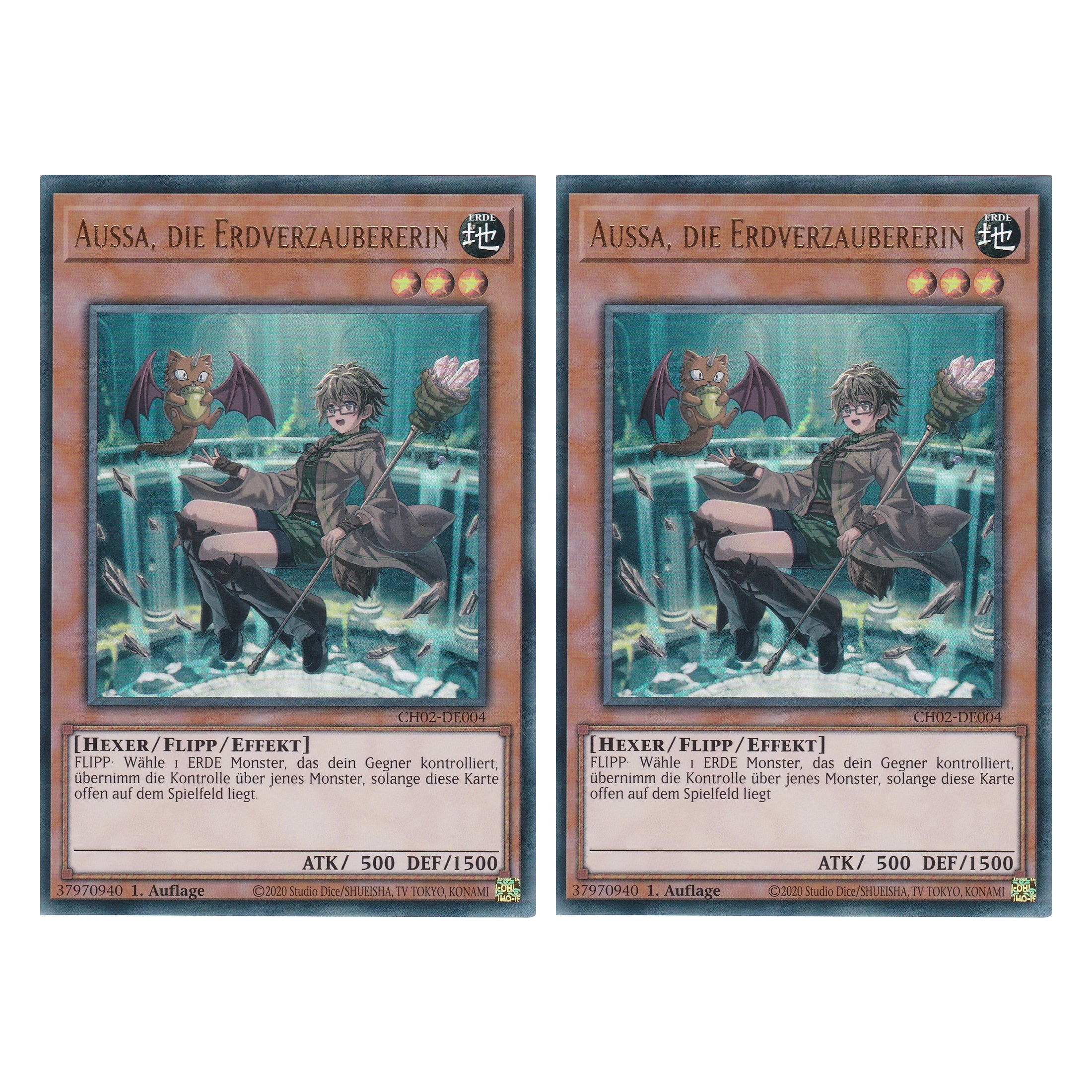 Aussa, die Erdverzaubererin - CH02-DE004 - Ultra Rare - Deutsch - 1. Auflage - The Chronicles Deck: Spirit Charmers - Duo Set (2 Stück) - Yu-Gi-Oh!