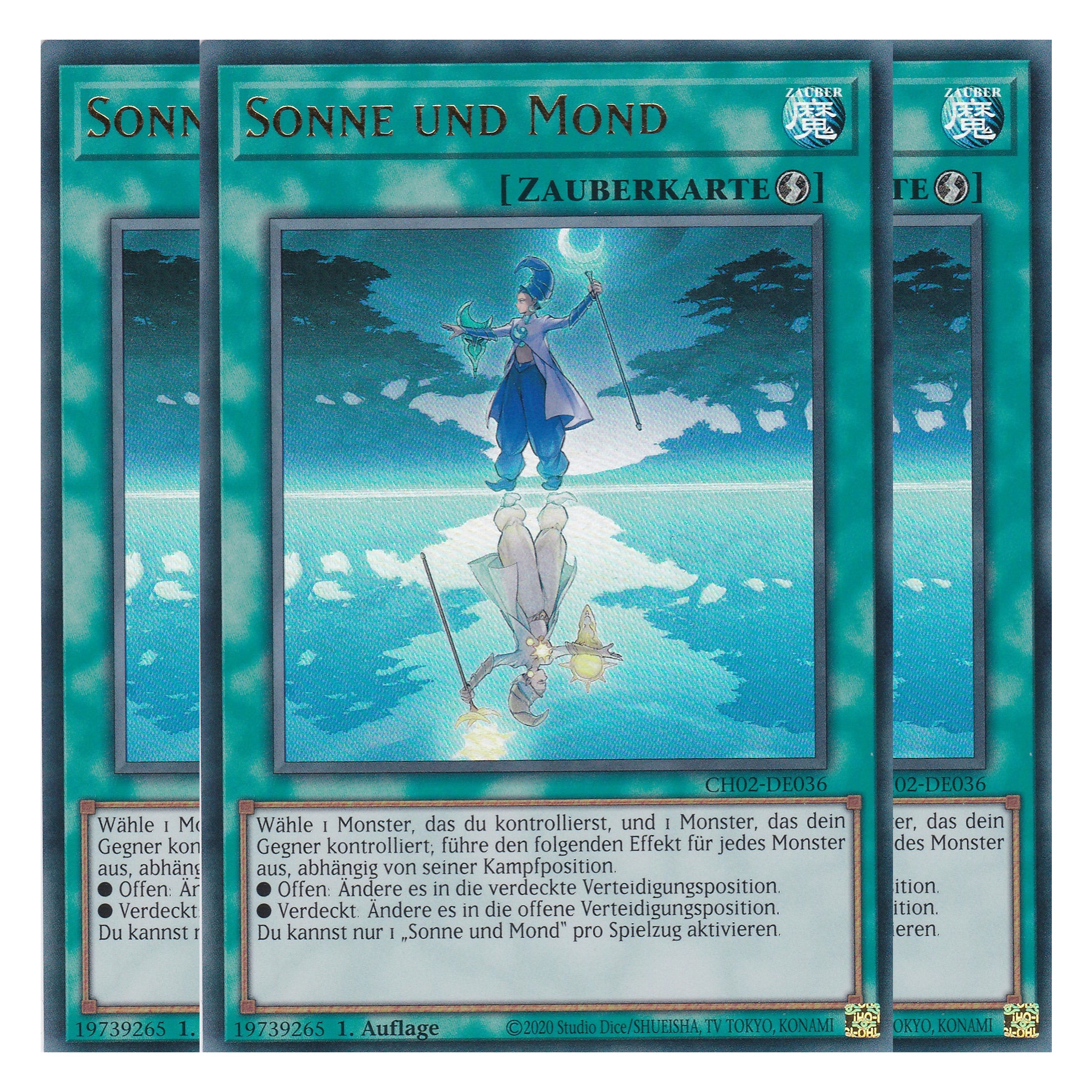 Sonne und Mond - CH02-DE036 - Ultra Rare - Deutsch - 1. Auflage - The Chronicles Deck: Spirit Charmers - Playset (3 Kopien) - Yu-Gi-Oh!