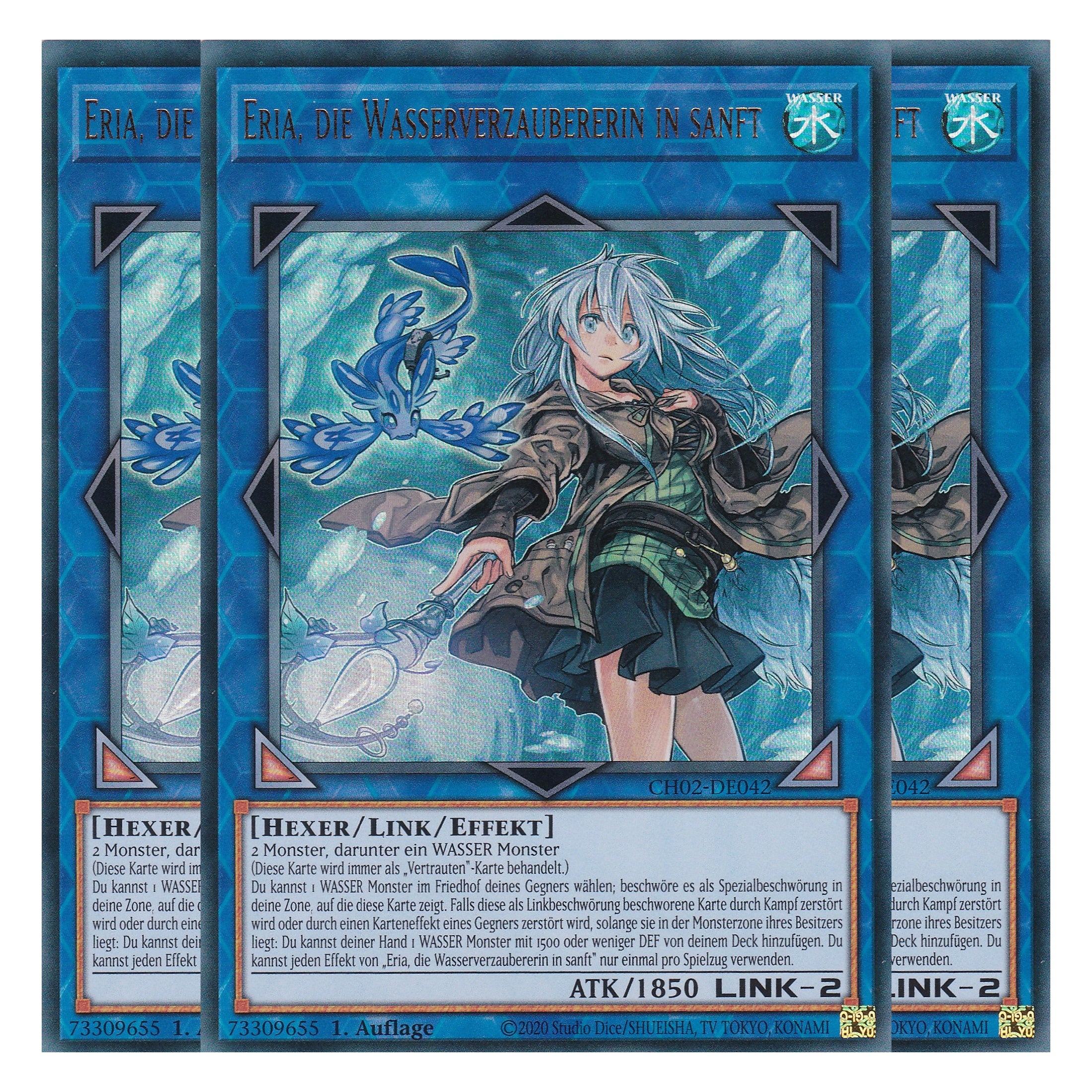Eria, die Wasserverzaubererin in sanft - CH02-DE042 - Ultra Rare - Deutsch - 1. Auflage - The Chronicles Deck: Spirit Charmers - Playset (3 Kopien) - Yu-Gi-Oh!