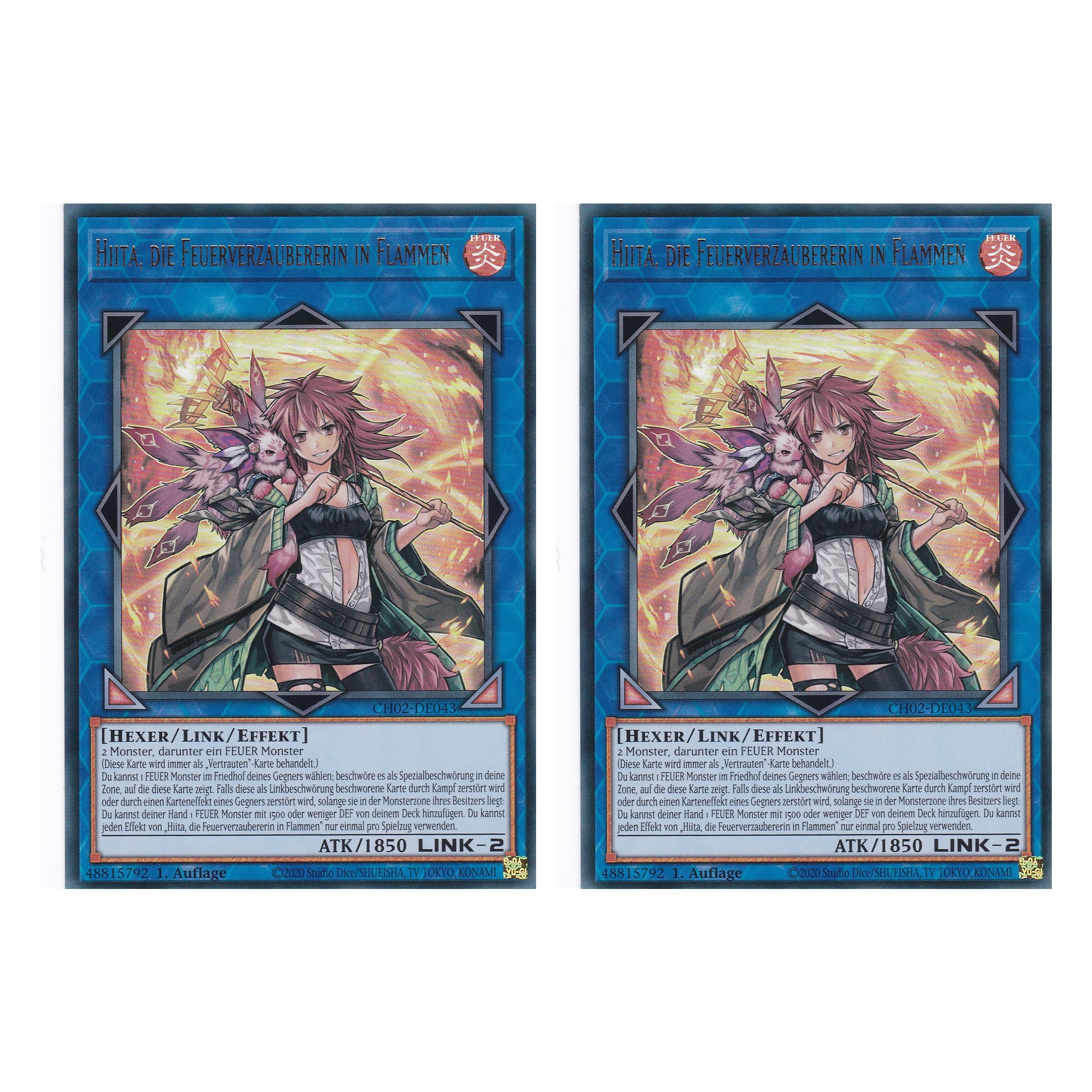 Hiita, die Feuerverzaubererin in Flammen - CH02-DE043 - Ultra Rare - Deutsch - 1. Auflage - The Chronicles Deck: Spirit Charmers - Duo Set (2 Stück) - Yu-Gi-Oh!