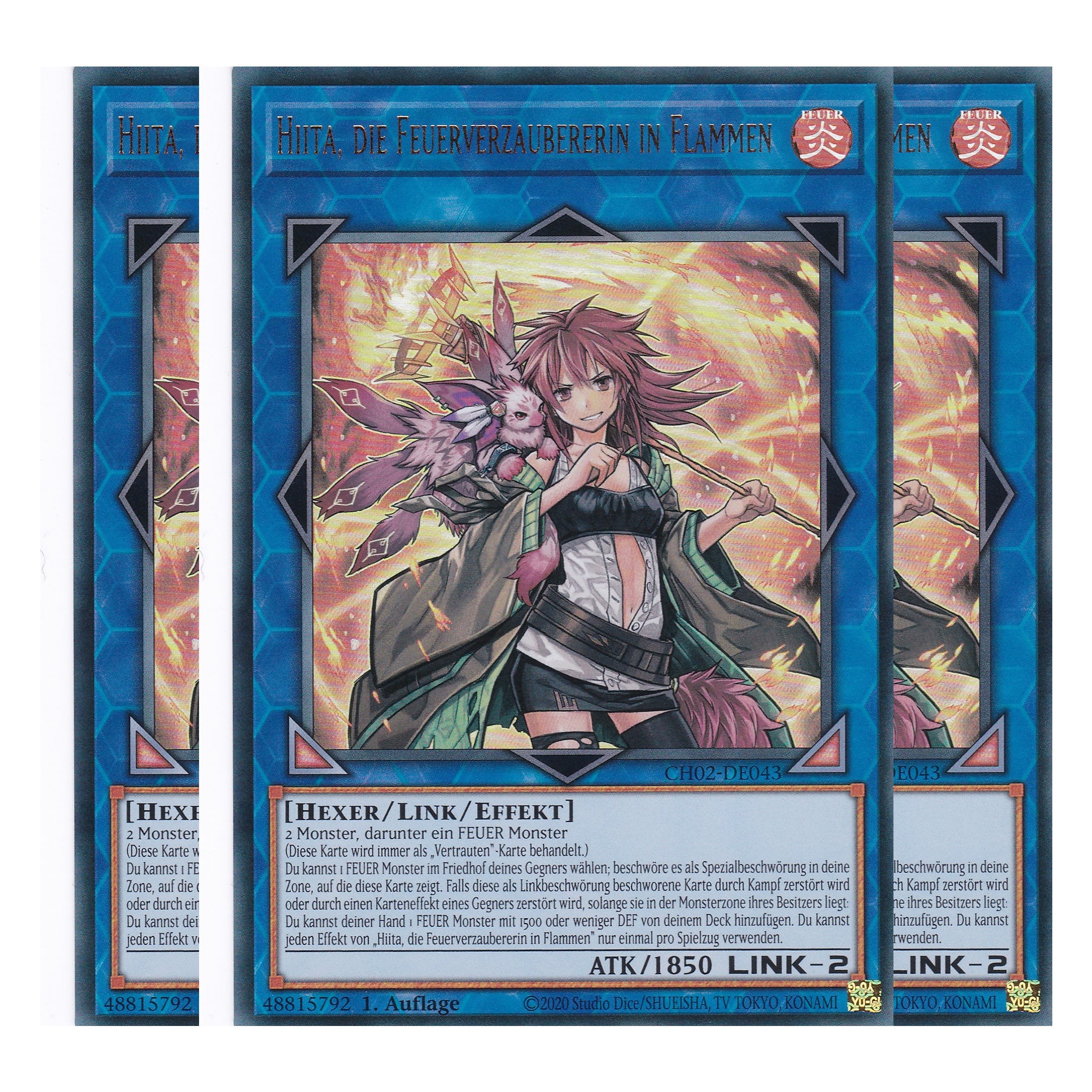 Hiita, die Feuerverzaubererin in Flammen - CH02-DE043 - Ultra Rare - Deutsch - 1. Auflage - The Chronicles Deck: Spirit Charmers - Playset (3 Kopien) - Yu-Gi-Oh!